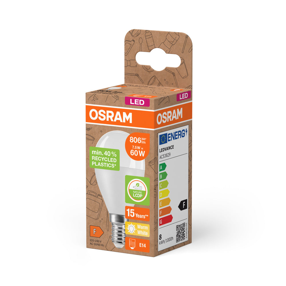 OSRAM LED Star Classic P 60 Lampe Recycled Plastic 7.5W Warmweiß Frosted E14-Leuchtmittel-LEDVANCE Shop