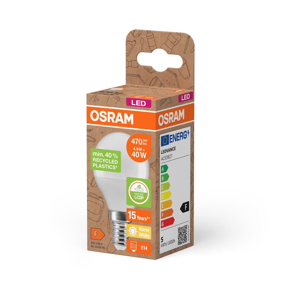 OSRAM LED Star Classic P 40 Lampe Recycled Plastic 4.9W Warmweiß Frosted E14-Leuchtmittel-LEDVANCE Shop