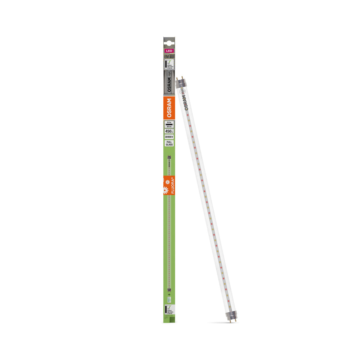 OSRAM LED TUBE T8 EM FLUORA, LED-buis, loodvrij glas, helder, 6,6 W, (ex 18 W), 450 lm, warmwit, 2500 K, 30.000 uur, CRI 80, plantenverlichting