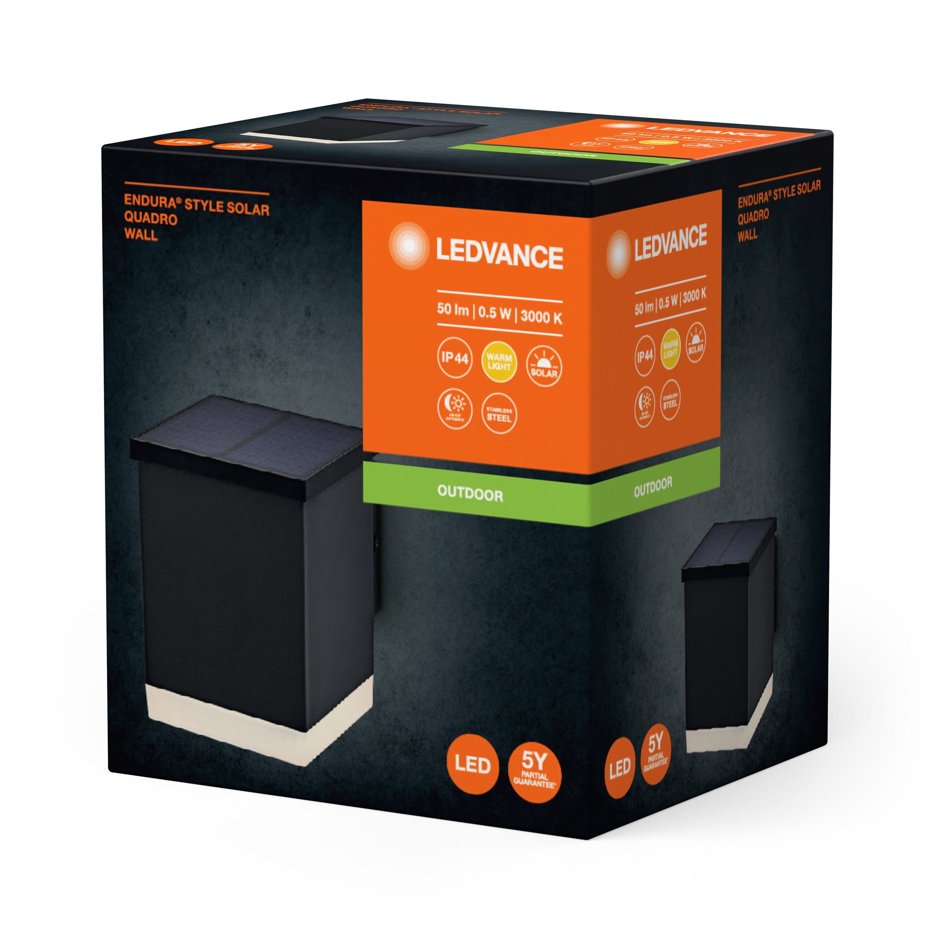 LEDVANCE ENDURA STYLE SOLAR QUADRO WALL Außenwandleuchte, 0,5W, 50lm-Außenwandleuchten-LEDVANCE Shop
