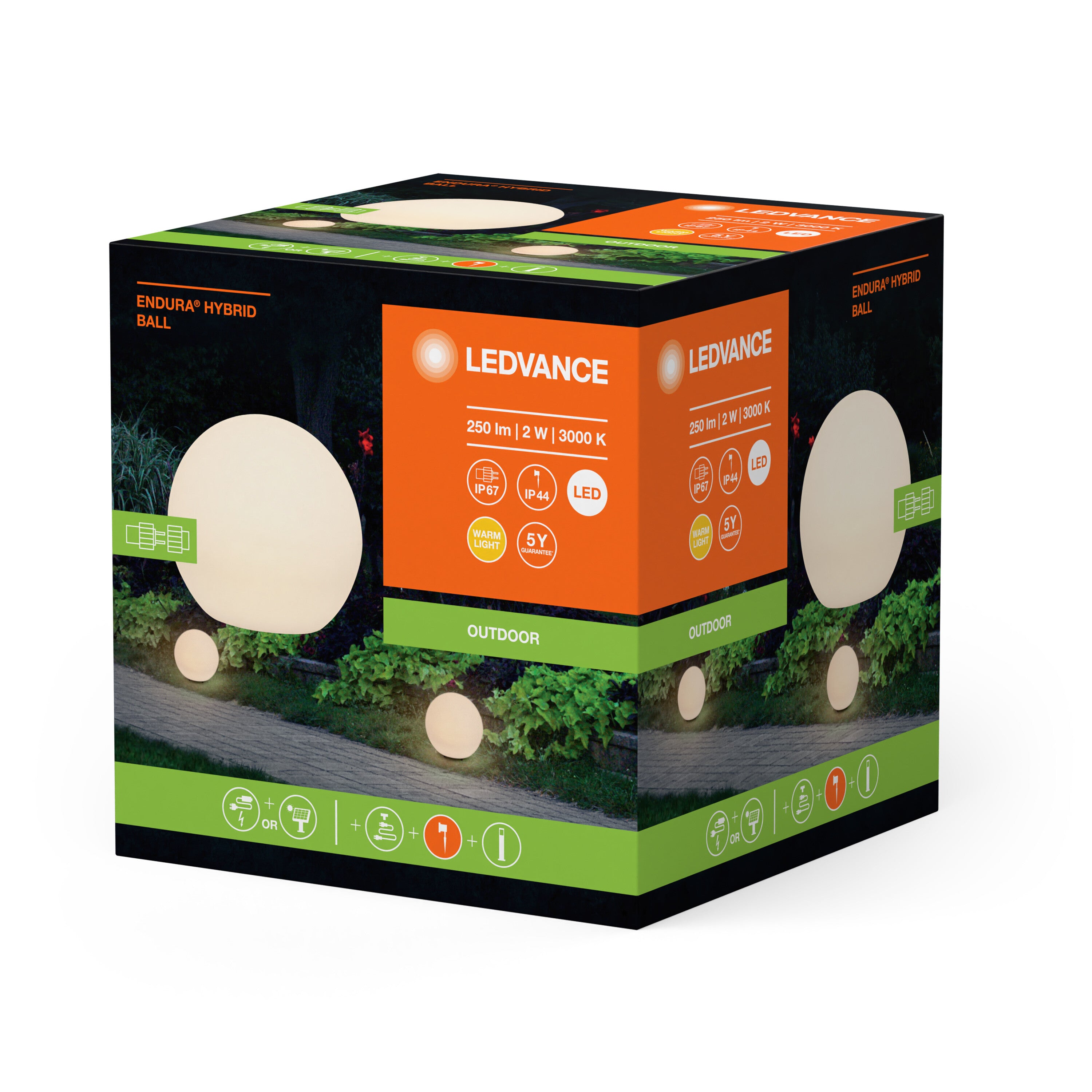 LEDVANCE ENDURA HYBRID SOLAR BALL Wegeleuchte Erdspießleuchte 25cm, 2W, 180lm-Wege- & Pollerleuchten-LEDVANCE Shop