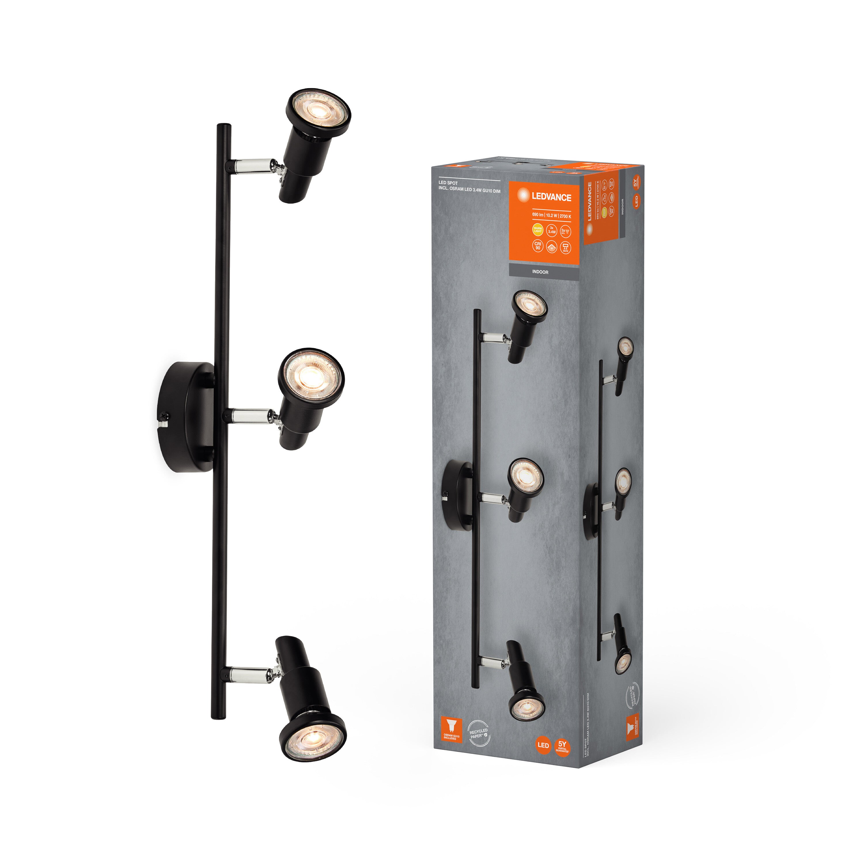 LEDVANCE LED SPOT GU10 Deckenleuchte 3 x 3,4W, 690lm, schwarz-Deckenleuchten-LEDVANCE Shop