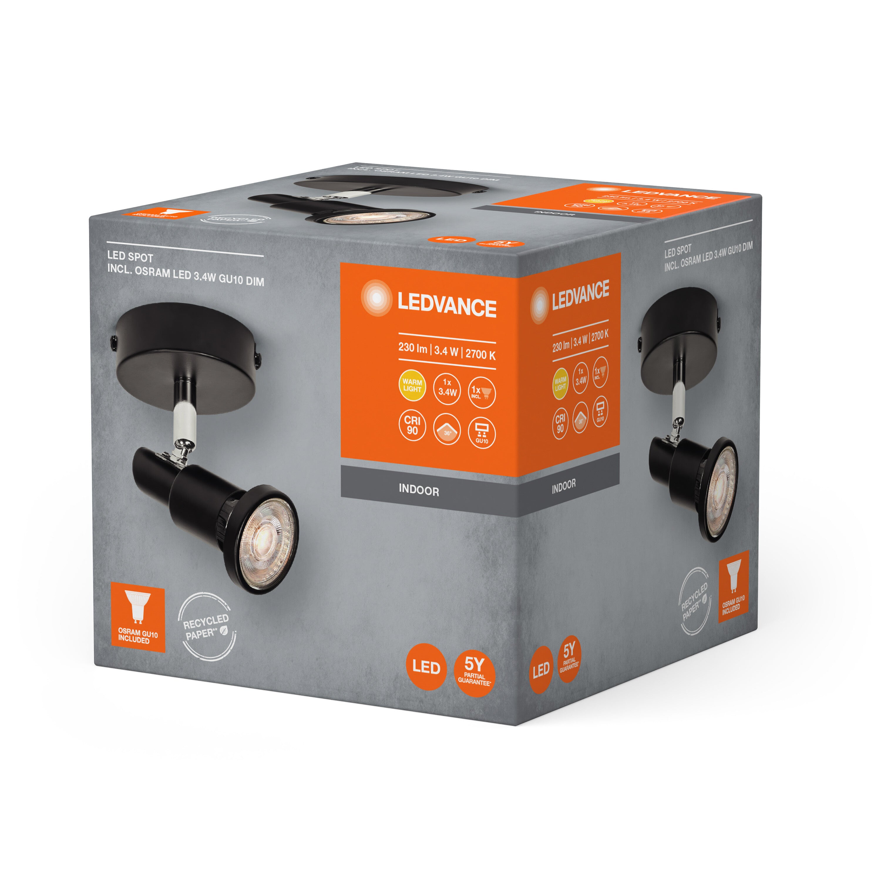 LEDVANCE LED SPOT GU10 Deckenleuchte 1 x 3,4W, 230lm, schwarz-Deckenleuchten-LEDVANCE Shop