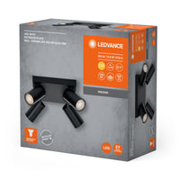 LEDVANCE LED SPOT OCTAGON PL 4 x 3,4 W, GU10, 920 lm, zwart, 2.700 K kleurtemperatuur, warmwitte lichtkleur, tijdloos, vervangbare LED-lamp, ideaal voor binnen, CRI 90, verstelbare koppen, dimbaar