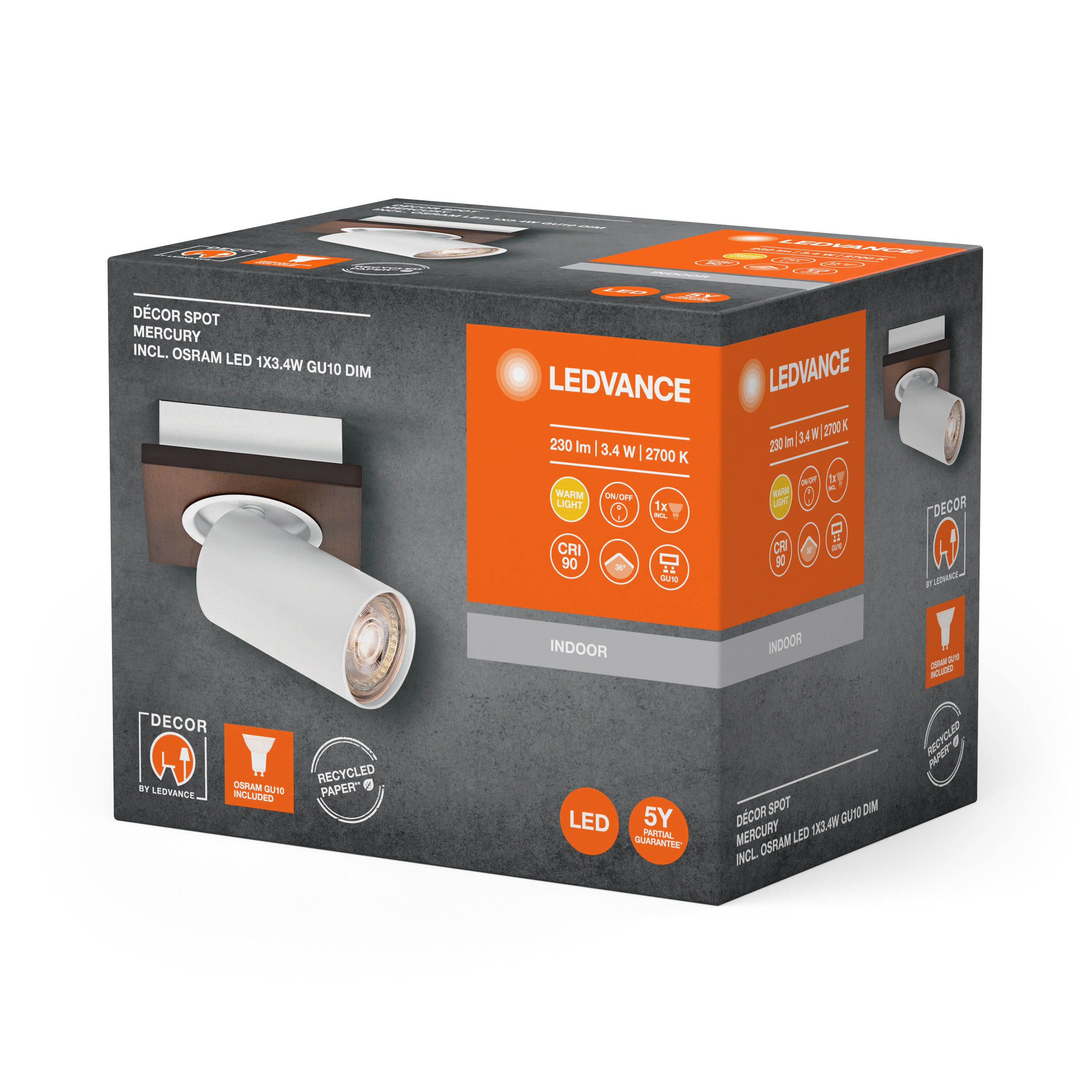 LEDVANCE DECOR SPOT MERCURY Deckenleuchte, 1 x 3,4W, Holzoptik, weiß-Deckenleuchten-LEDVANCE Shop