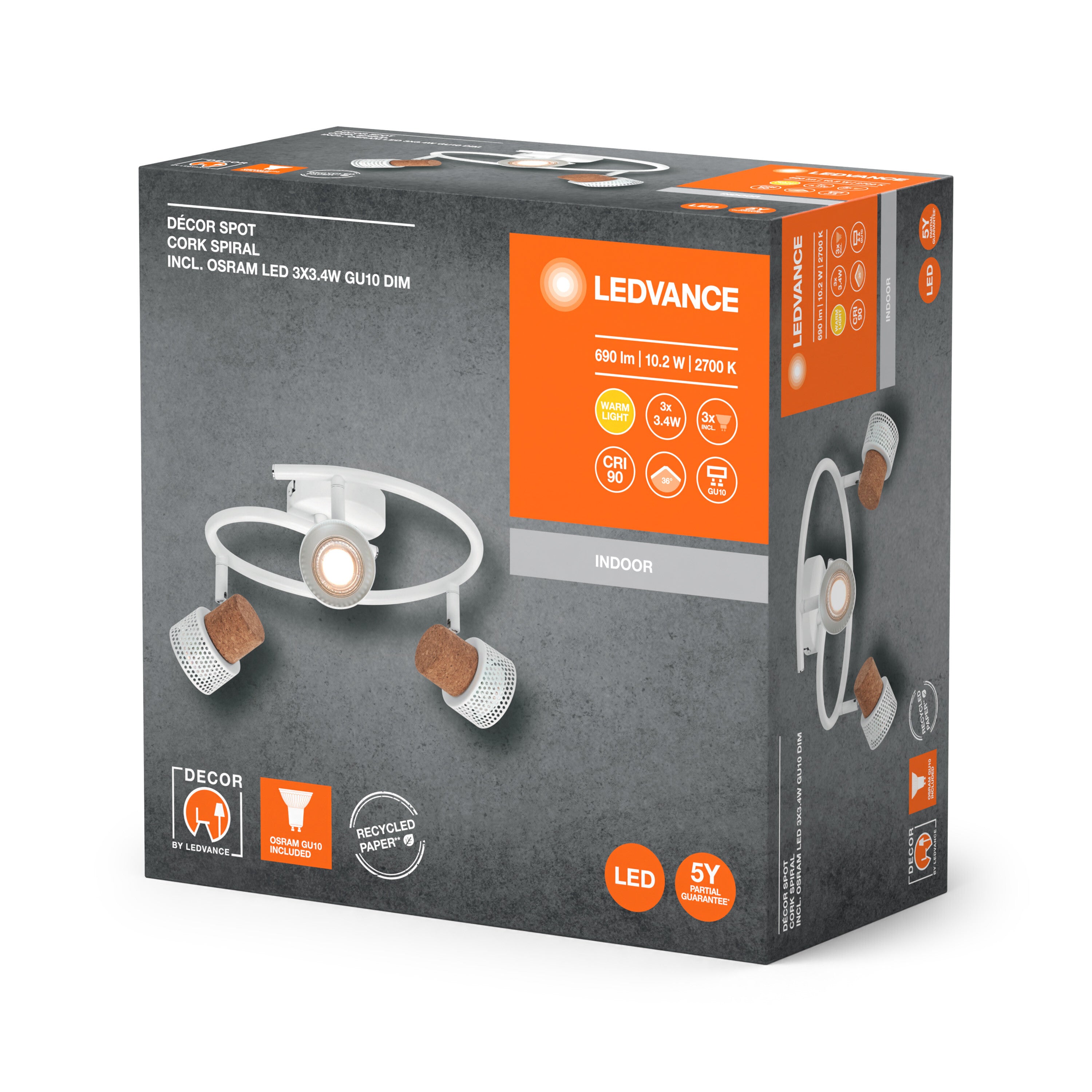 LEDVANCE DECOR SPOT CORK Spiral Deckenleuchte, 3 x 3,4W, 690lm, weiß-Deckenleuchten-LEDVANCE Shop