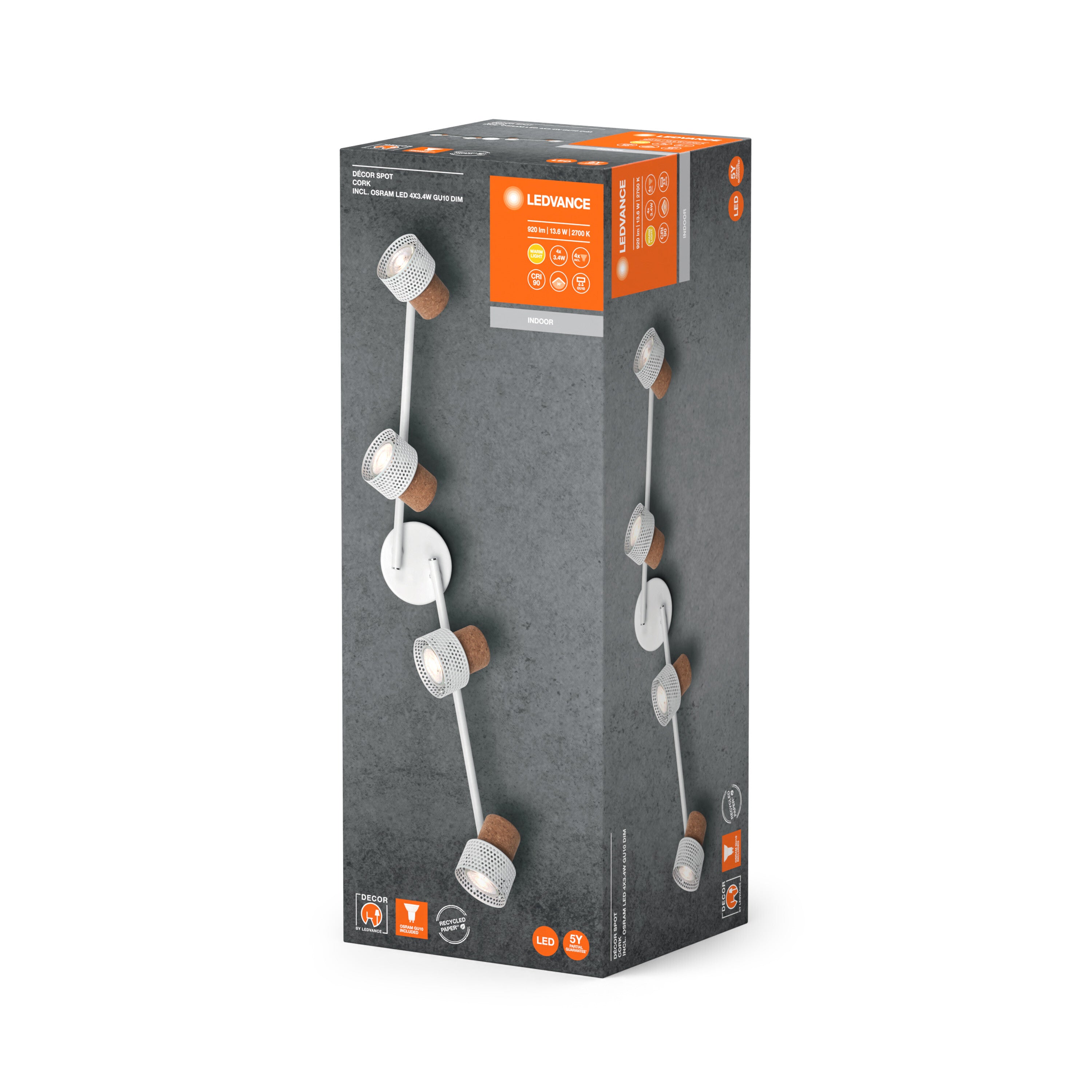 LEDVANCE DECOR SPOT CORK Deckenleuchte, 4 x 3,4W, 920lm, weiß-Deckenleuchten-LEDVANCE Shop