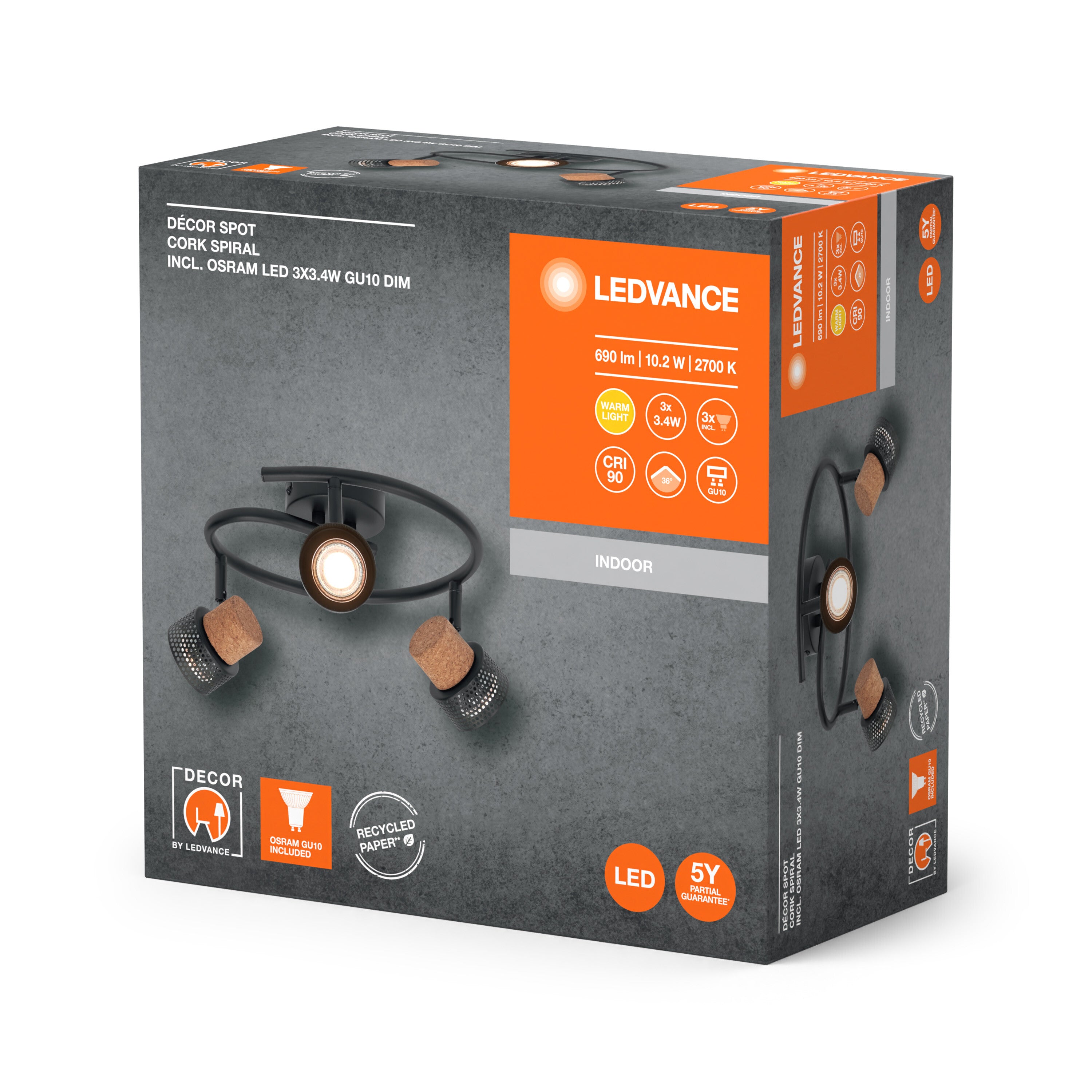 LEDVANCE DECOR SPOT CORK Spiral Deckenleuchte, 3 x 3,4W, 690lm, schwarz-Deckenleuchten-LEDVANCE Shop