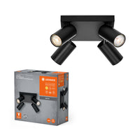 LEDVANCE LED SPOT OCTAGON PL 4 x 3,4 W, GU10, 920 lm, zwart, 2.700 K kleurtemperatuur, warmwitte lichtkleur, tijdloos, vervangbare LED-lamp, ideaal voor binnen, CRI 90, verstelbare koppen, dimbaar
