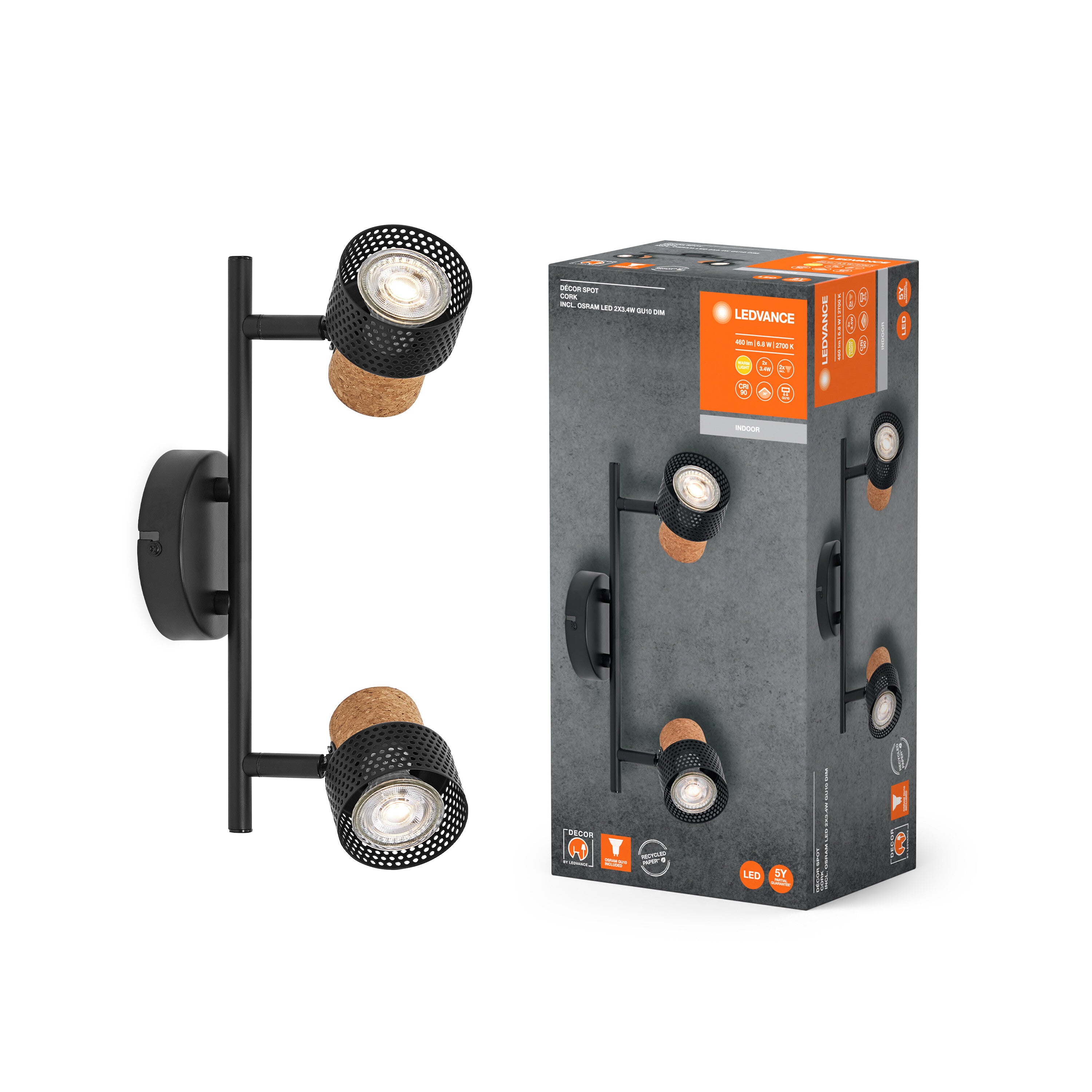 LEDVANCE DECOR SPOT CORK Deckenleuchte, 2 x 3,4W, 460lm, schwarz-Deckenleuchten-LEDVANCE Shop