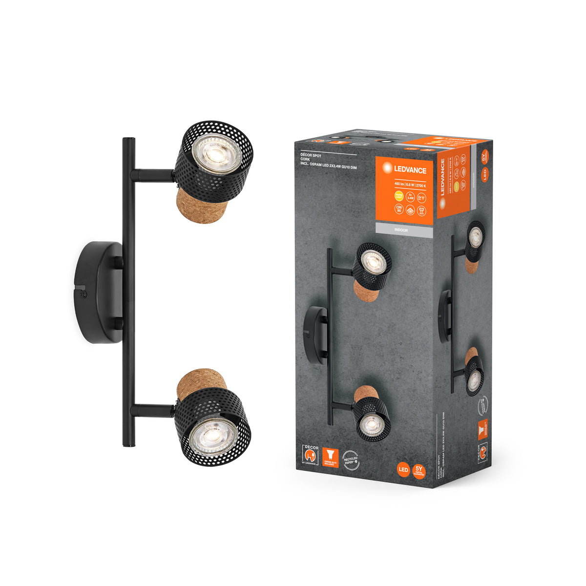 LEDVANCE DECOR SPOT CORK Deckenleuchte, 2 x 3,4W, 460lm, schwarz-Deckenleuchten-LEDVANCE Shop