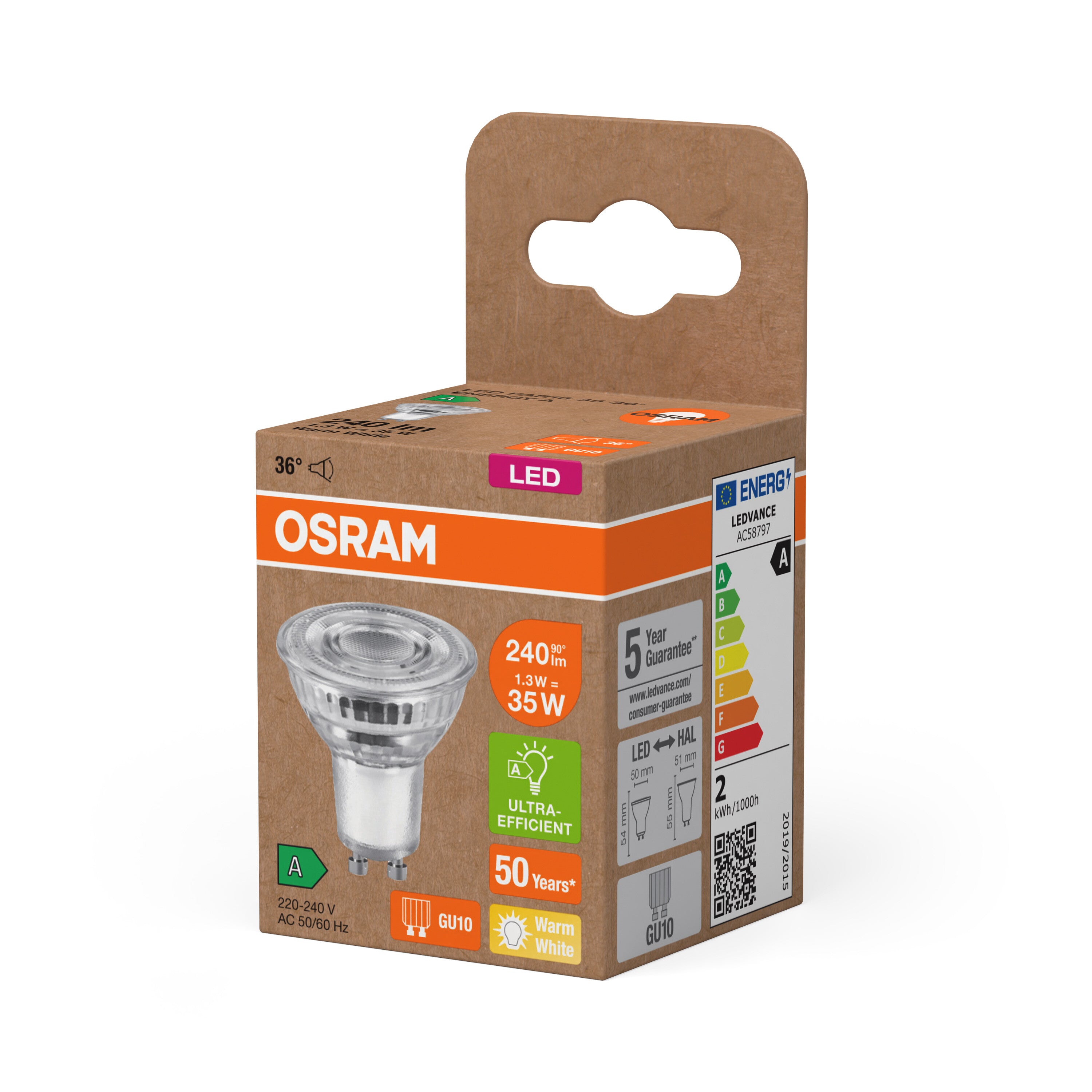 OSRAM Energy Class LED-Reflektor-Lampe, 1.3W, 240lm, GU10 , Warmweiß-LEDVANCE Shop
