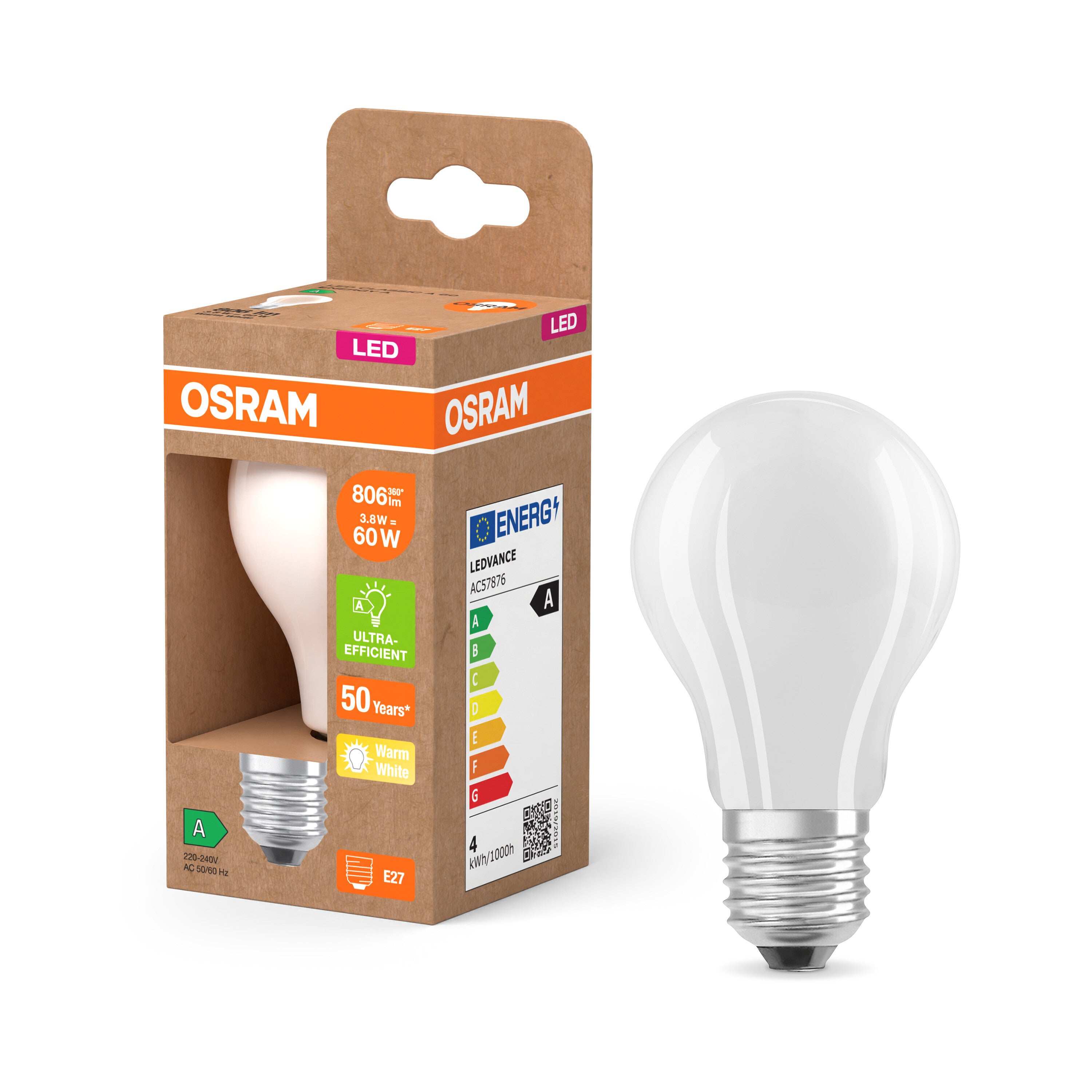 OSRAM LED Superstar Classic Lampe Frosted, 3.8W, 806lm, EEKA , Warmweiß , E27-LEDVANCE Shop
