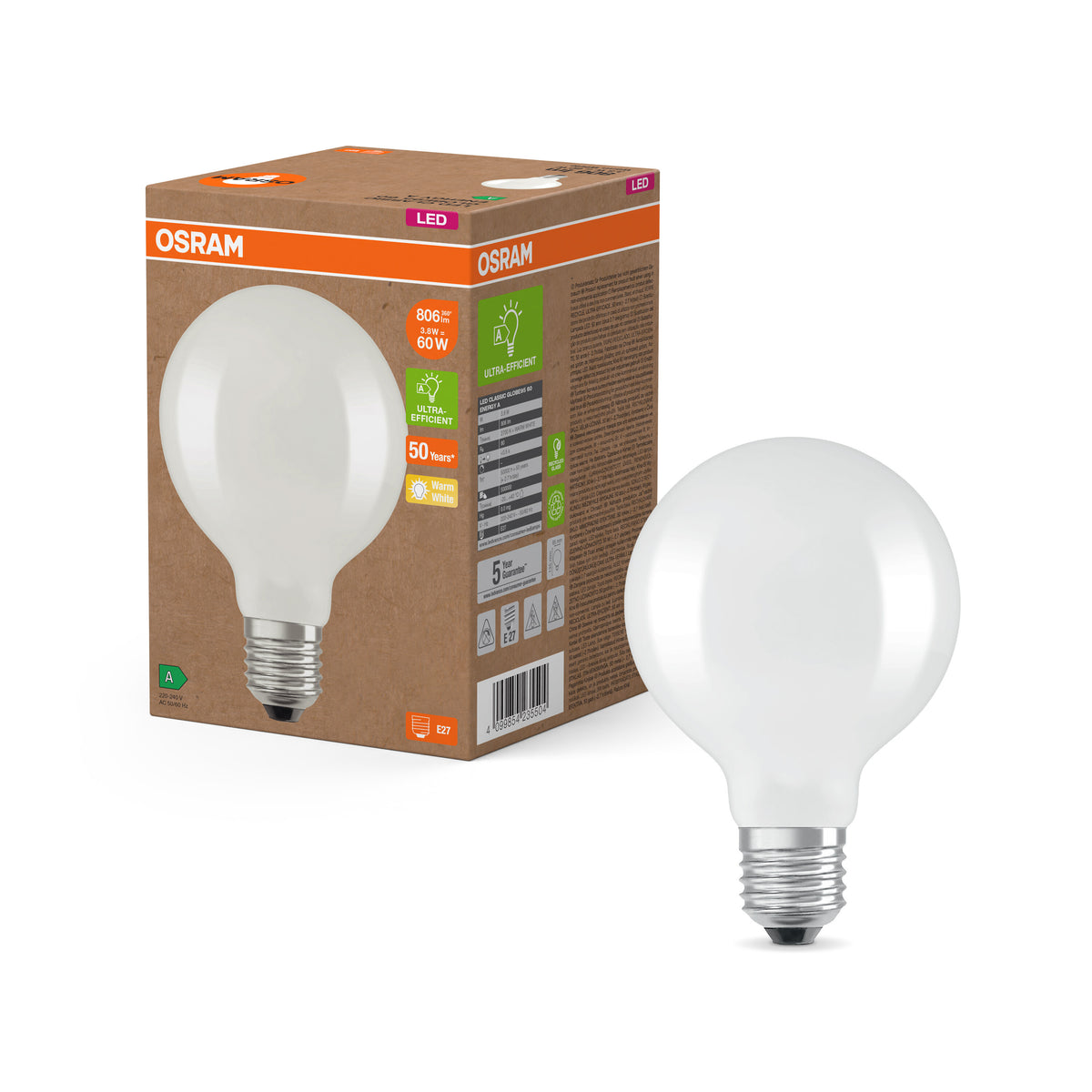 OSRAM LED Superstar Classic Globe Lampe Frosted, 3.8W, 806lm , Warmweiß , E27-LEDVANCE Shop