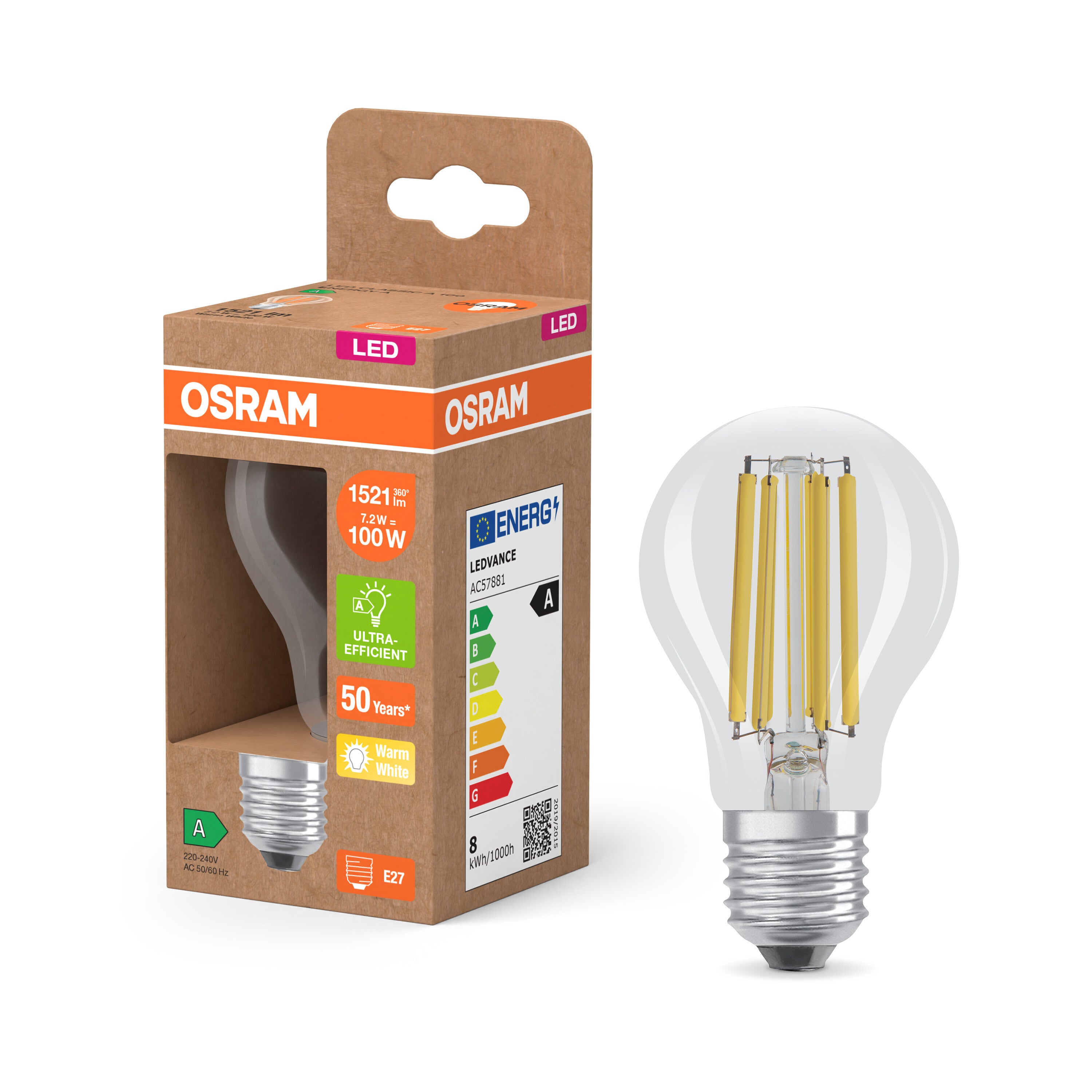 OSRAM LED Superstar Classic Lampe Klar, 7.2W, EEK A, E27 , Warmweiß-LEDVANCE Shop