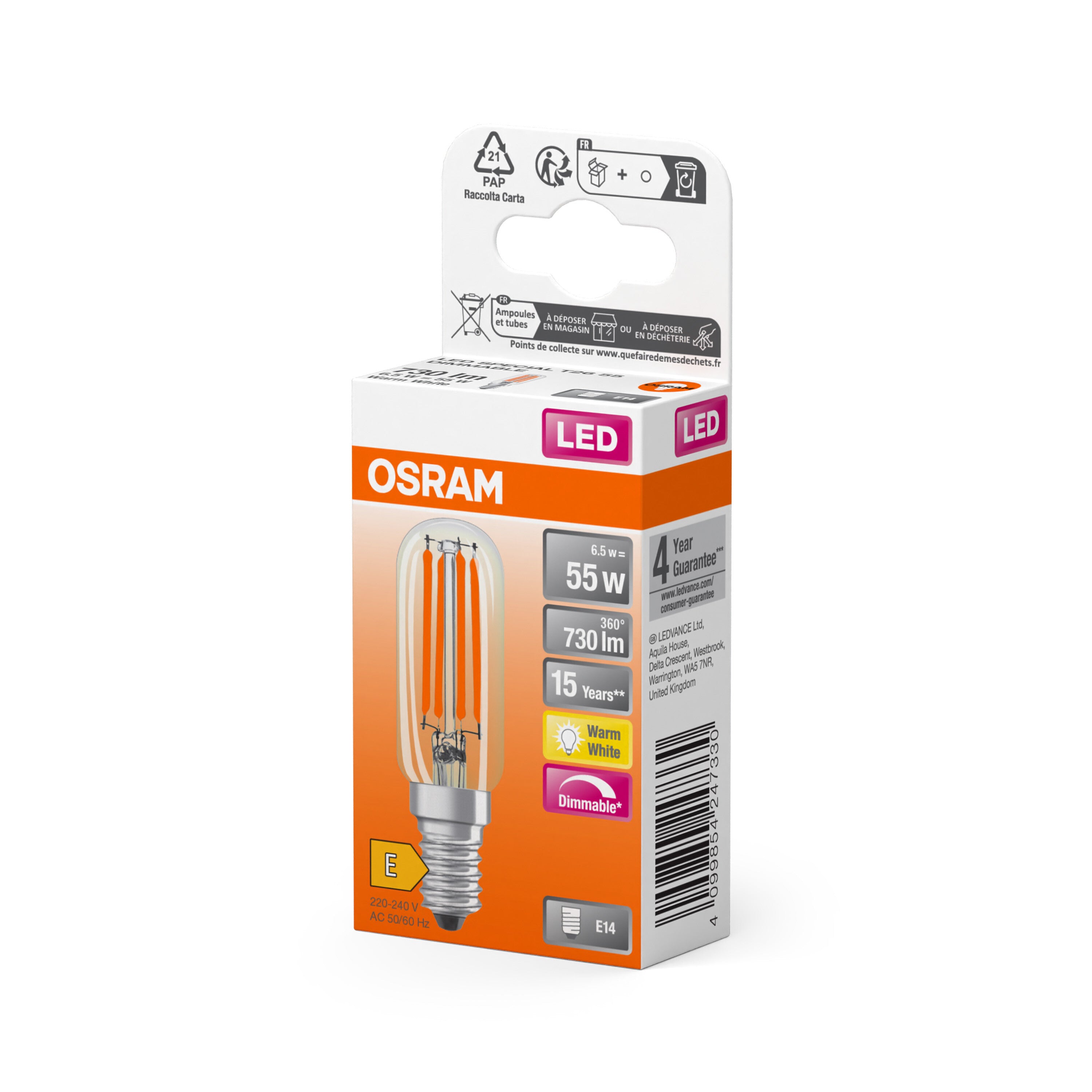 OSRAM LED Special Lampe Klar, 6.5W, 730lm, E14 , Warmweiß-LEDVANCE Shop
