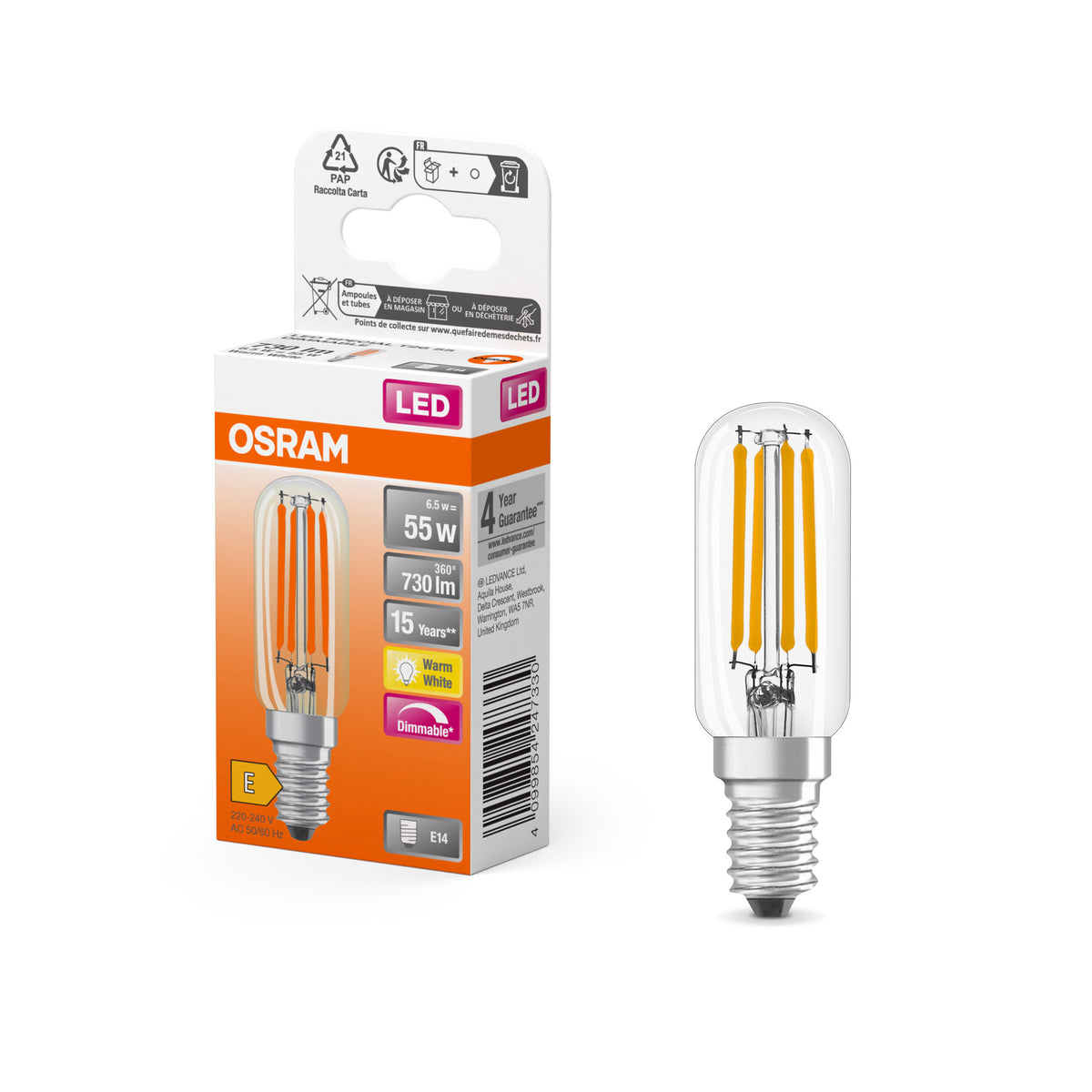 OSRAM LED Special Lampe Klar, 6.5W, 730lm, E14 , Warmweiß-LEDVANCE Shop