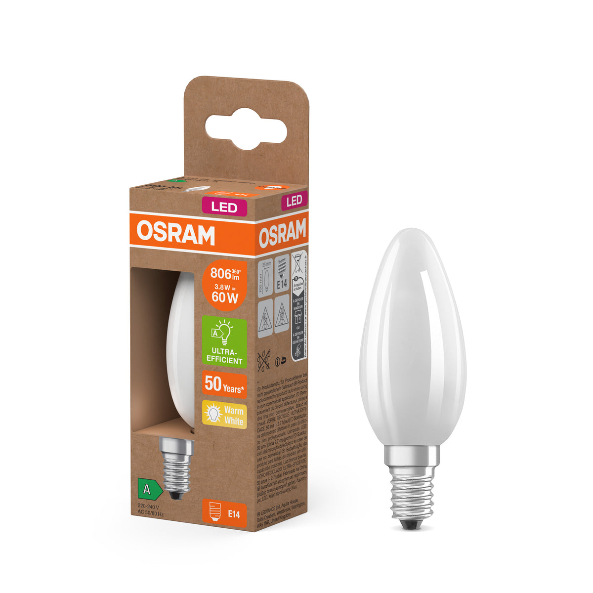 OSRAM Energy Class LED-Lampe, Kerze, 3.8W, Frosted, EEK A , Warmweiß , E14-LEDVANCE Shop