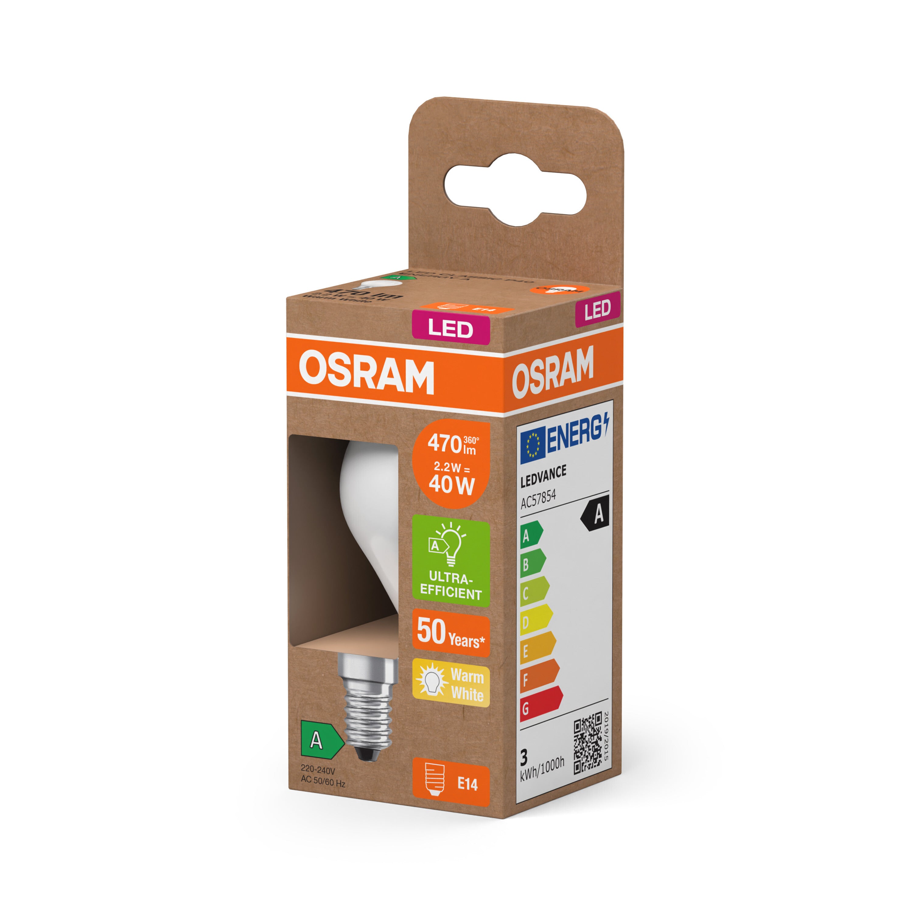 OSRAM Energy Class LED-Lampe, Miniball, 2.2W, Frosted, EEK A , Warmweiß , E14-LEDVANCE Shop
