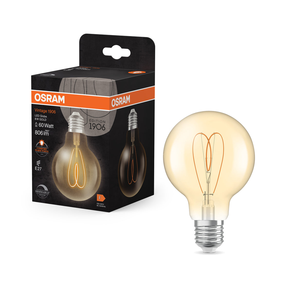 OSRAM Vintage 1906 Globe LED-Lampe Gold, 8W, 806lm, E27 , Comfort warm white , E27-LEDVANCE Shop