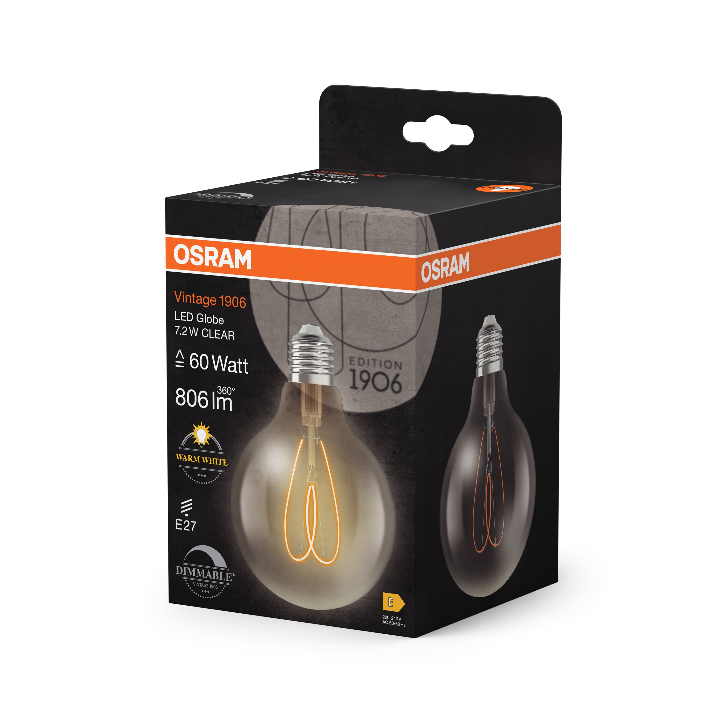 OSRAM Vintage 1906 Globe LED-Lampe Klar, 7.2W, 806lm, 2700K , Warmweiß , E27-LEDVANCE Shop