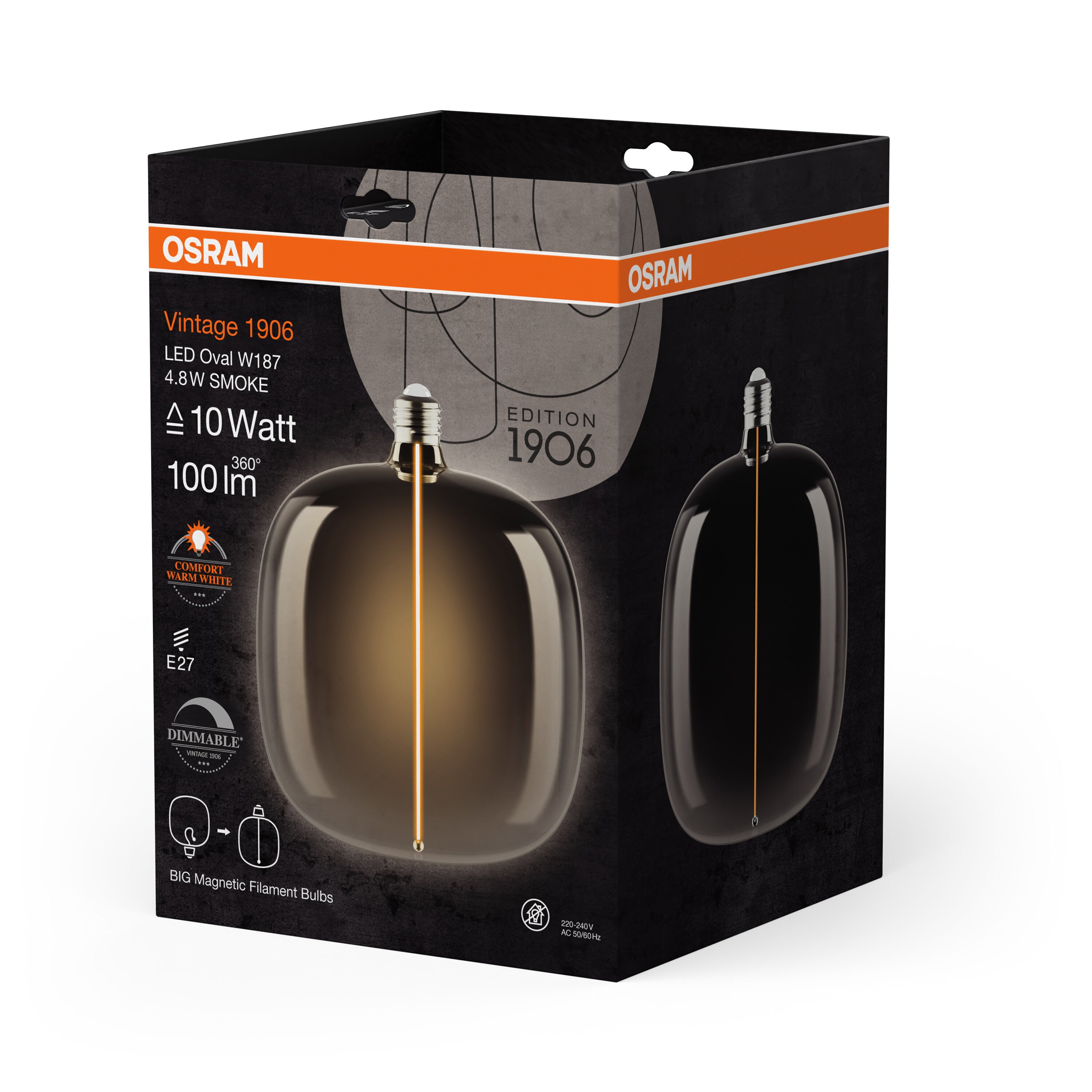 OSRAM Vintage 1906® LED BIG DECORATIVE BULB WITH FILAMENT-MAGNETIC STYLE LED-Lampe Smoke,dimmbar, 4.8W, E27, OVAL , Comfort warm white-Leuchtmittel-LEDVANCE Shop