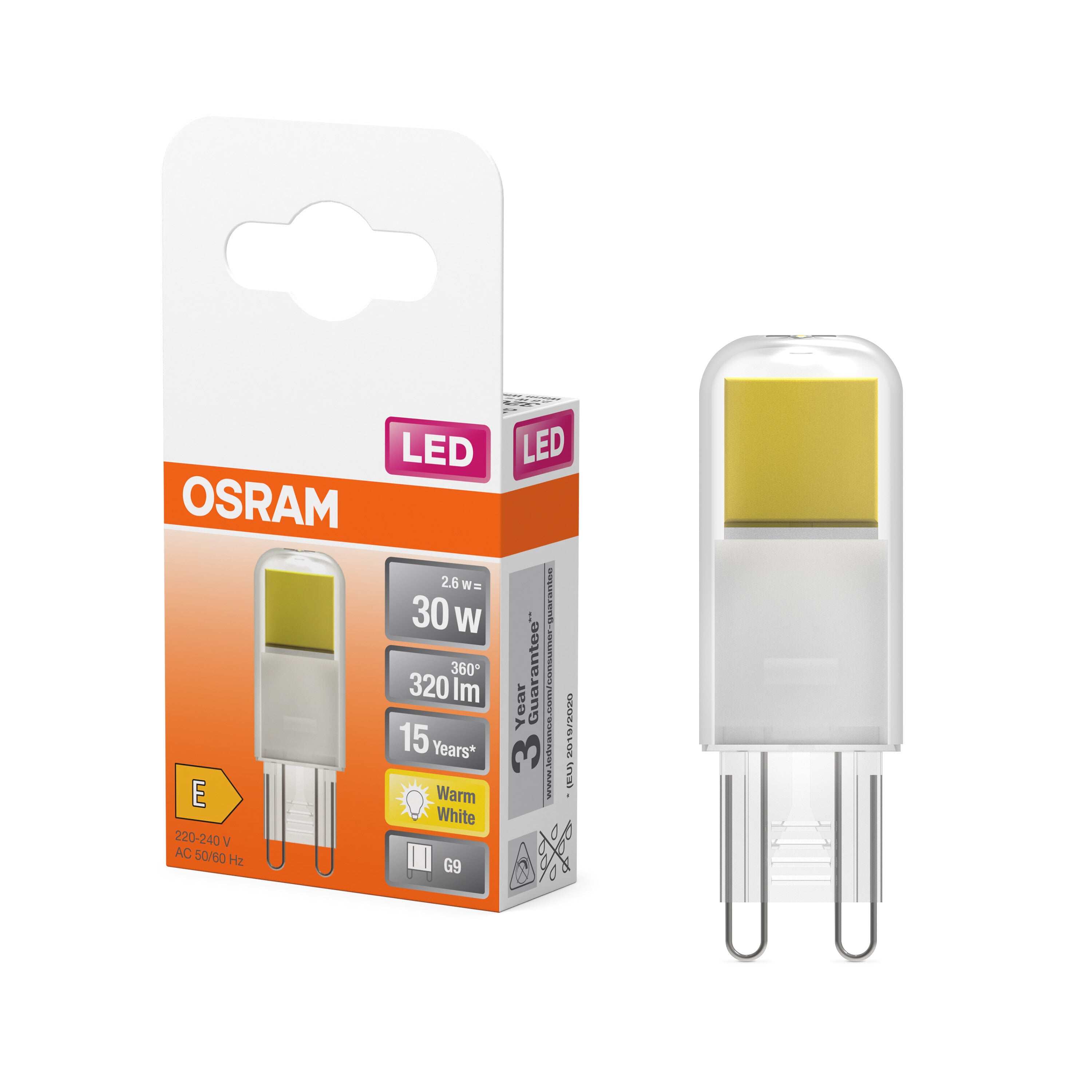OSRAM LED Stiftsockellampe PIN Klar, 2.6W, 320lm, G9, 17 mm , Warmweiß-LEDVANCE Shop