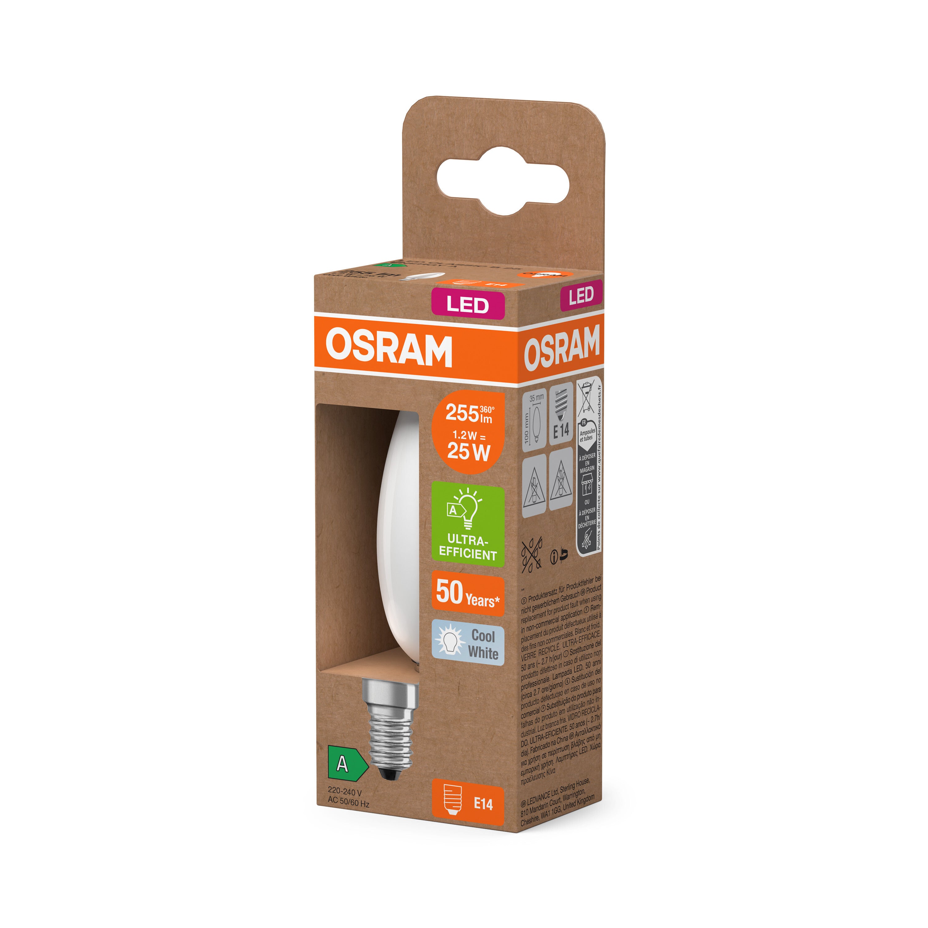 OSRAM LED-Edison-Lampe + Filament EEK A, E27, 2.2W, 4000K , Kaltweiß-LEDVANCE Shop