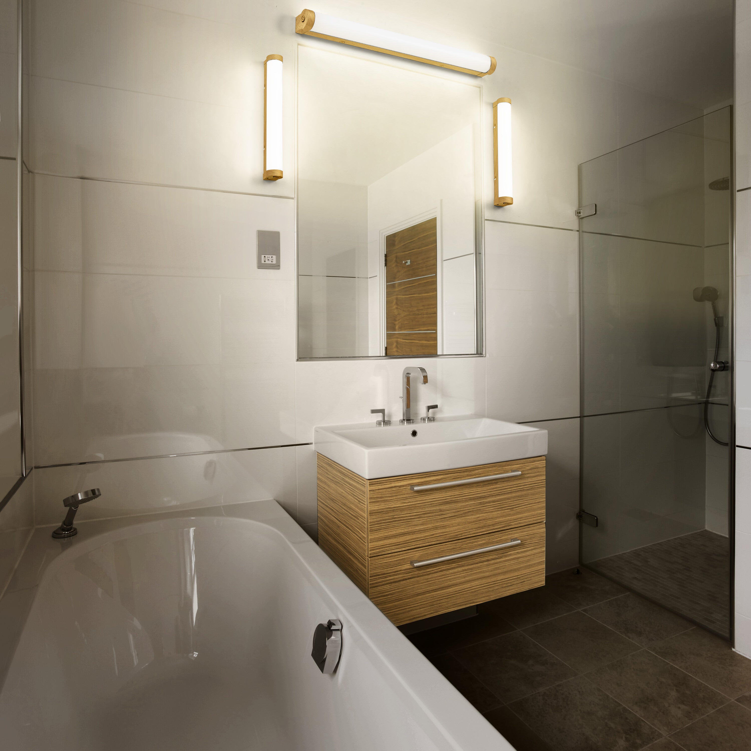 LEDVANCE ORBIS Tube Badezimmer Spiegel-/Wandleuchte Frost-Glas 9W 40cm Holzdekor-LEDVANCE Shop