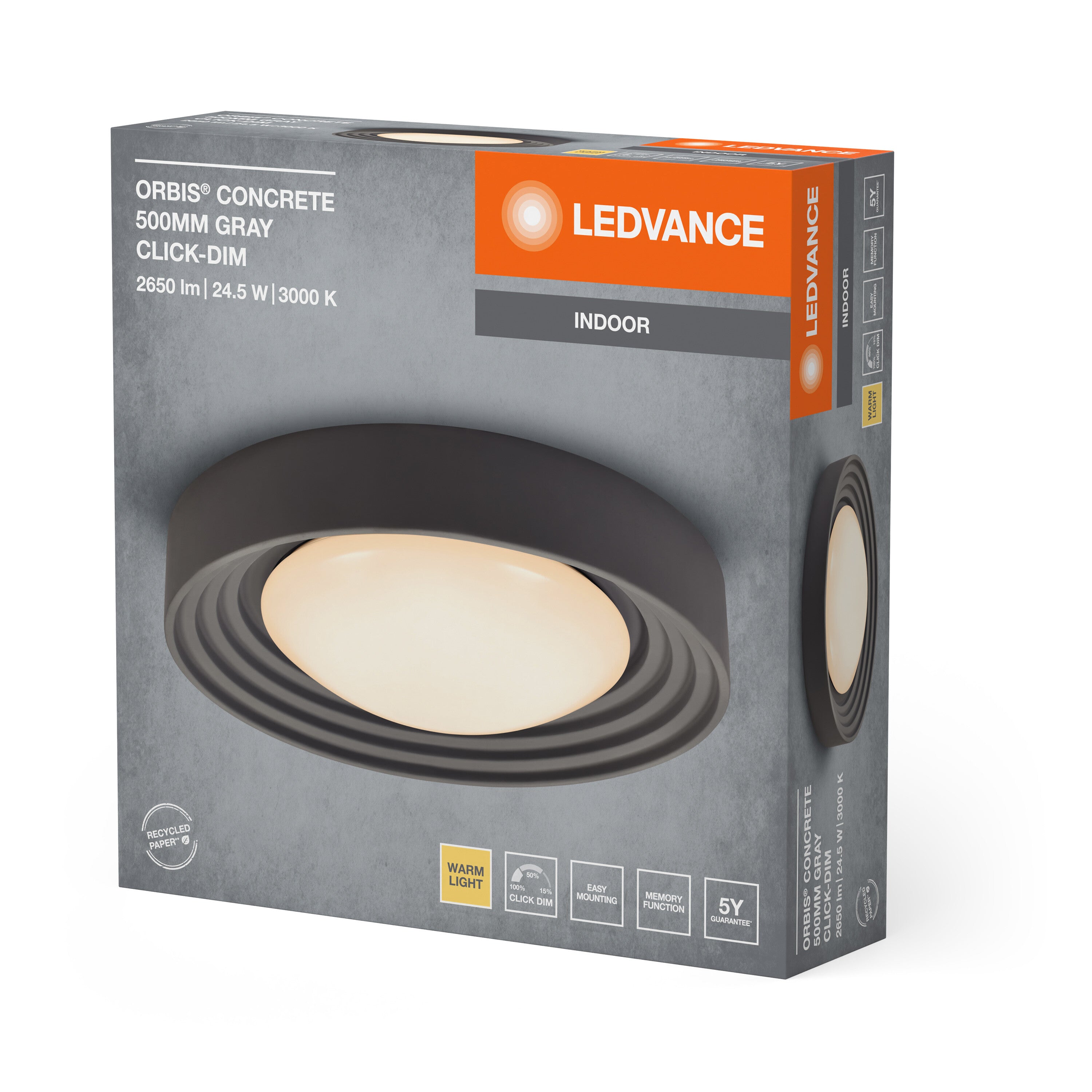 LEDVANCE ORBIS Concrete Deckenleuchte 500mm 24.5W grau