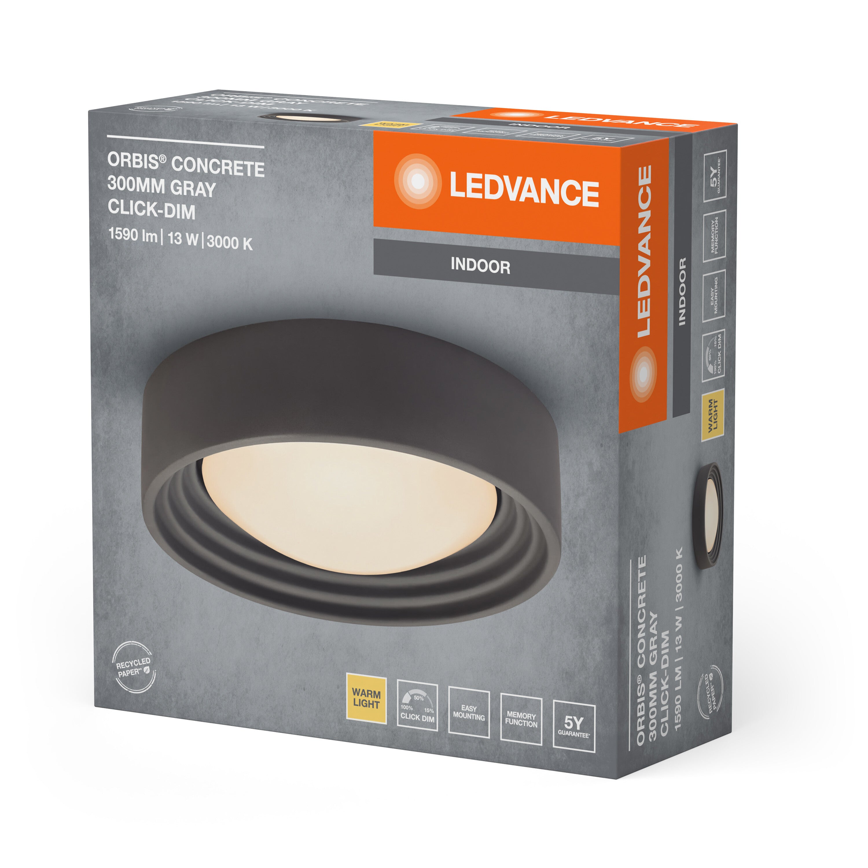LEDVANCE ORBIS Concrete Deckenleuchte 300mm 13W 800lm grau-LEDVANCE Shop