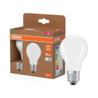 OSRAM LED LAMPS ENERGY CLASS A ENERGY EFFICIENCY FILAMENT CLASSIC A in A-Form, LED-Lampe, Bleifreies Glas, Matt, 3,8 W, 806 lm, Kaltweiß, Energieeffizienzklasse: A, 2er