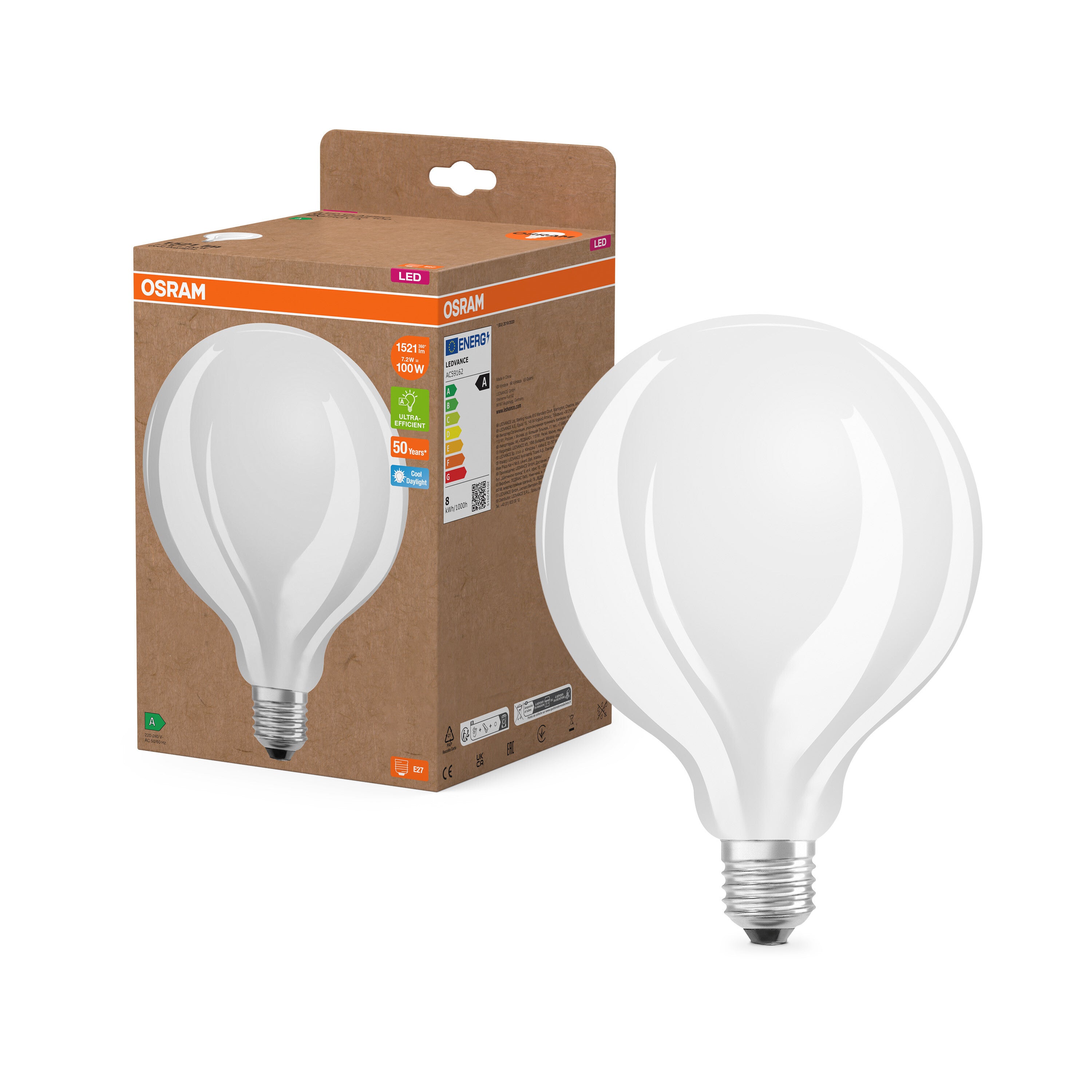 OSRAM LED-Kolben-Lampe mit Filament EEK A, 7.2W, 4000K , E27 , Kaltweiß-LEDVANCE Shop