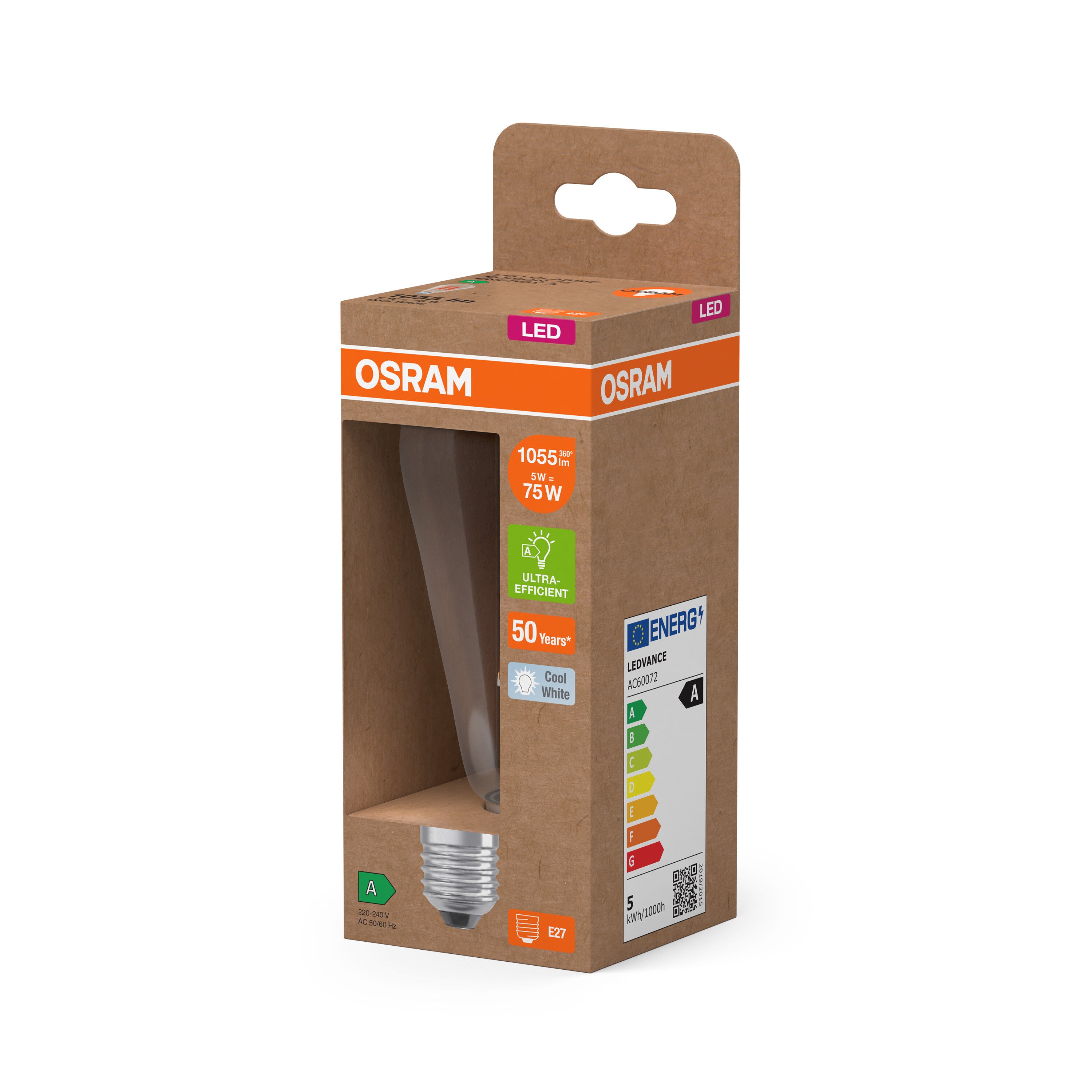 OSRAM LED-Globe-Lampe + Filament EEK A, E27, 7.2W, 6500K , Kaltweiß-LEDVANCE Shop