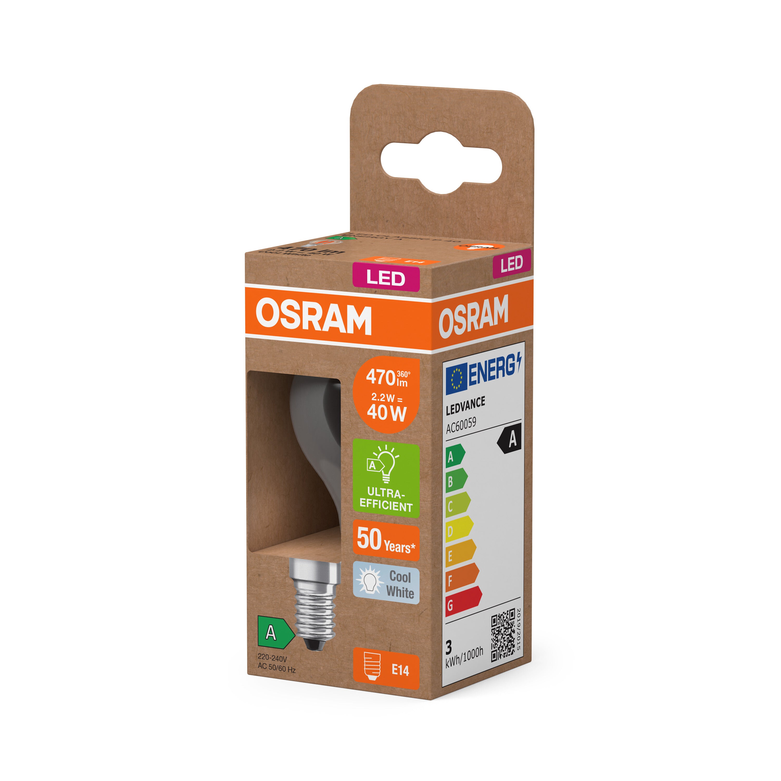 OSRAM Energy Class LED-Lampe, Miniball, 2.2W, Klar, EEK A , Kaltweiß , E14-LEDVANCE Shop