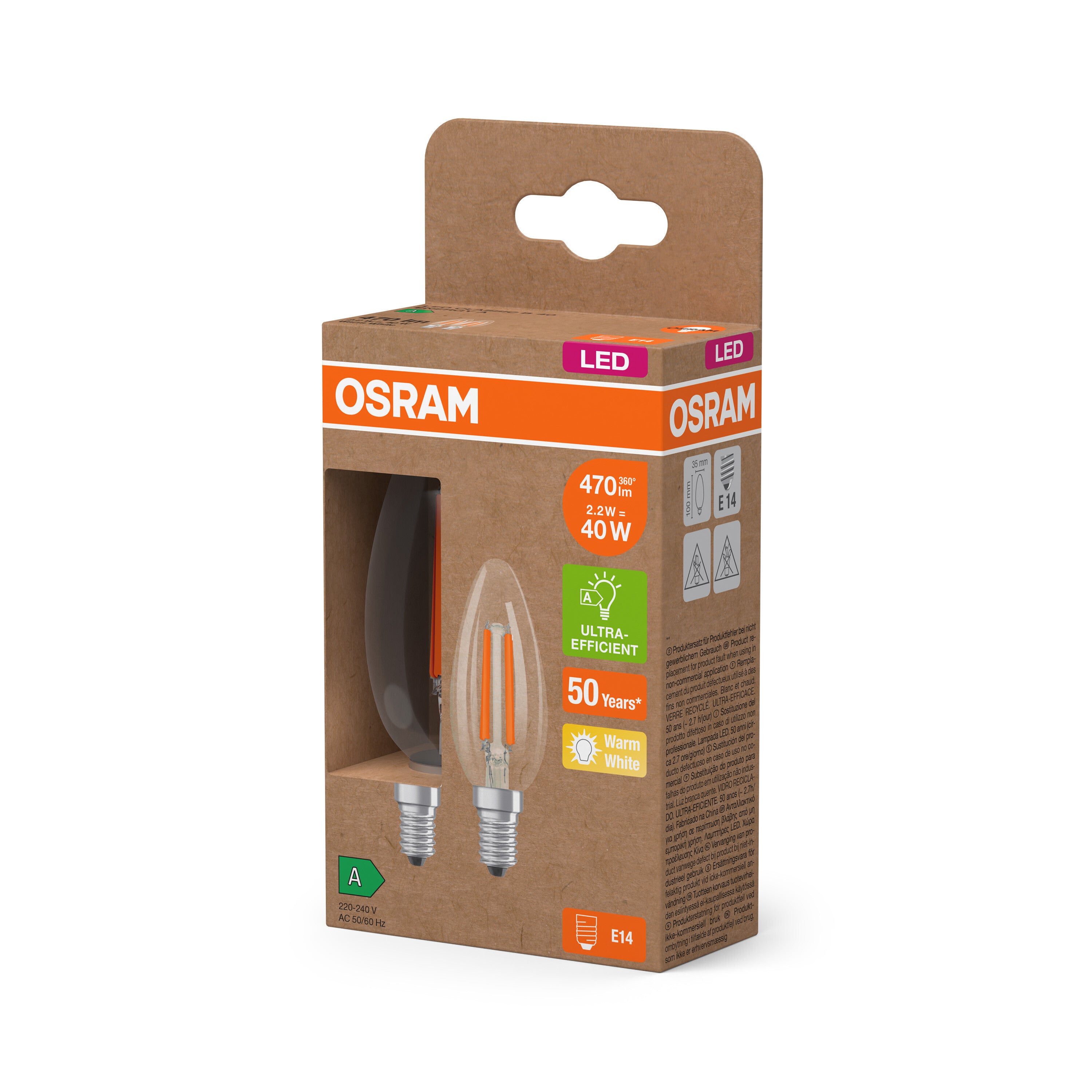 OSRAM LED Superstar Classic Lampe Klar, 2.2W, 470lm, E14 , Warmweiß-LEDVANCE Shop