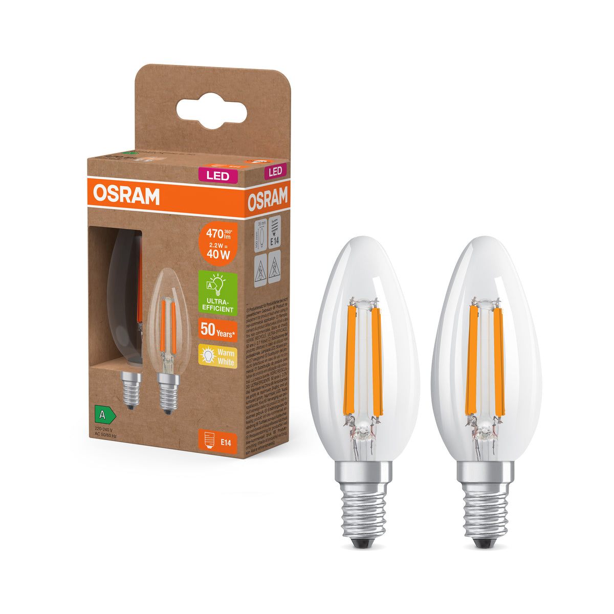 OSRAM LED Superstar Classic Lampe Klar, 2.2W, 470lm, E14 , Warmweiß-LEDVANCE Shop