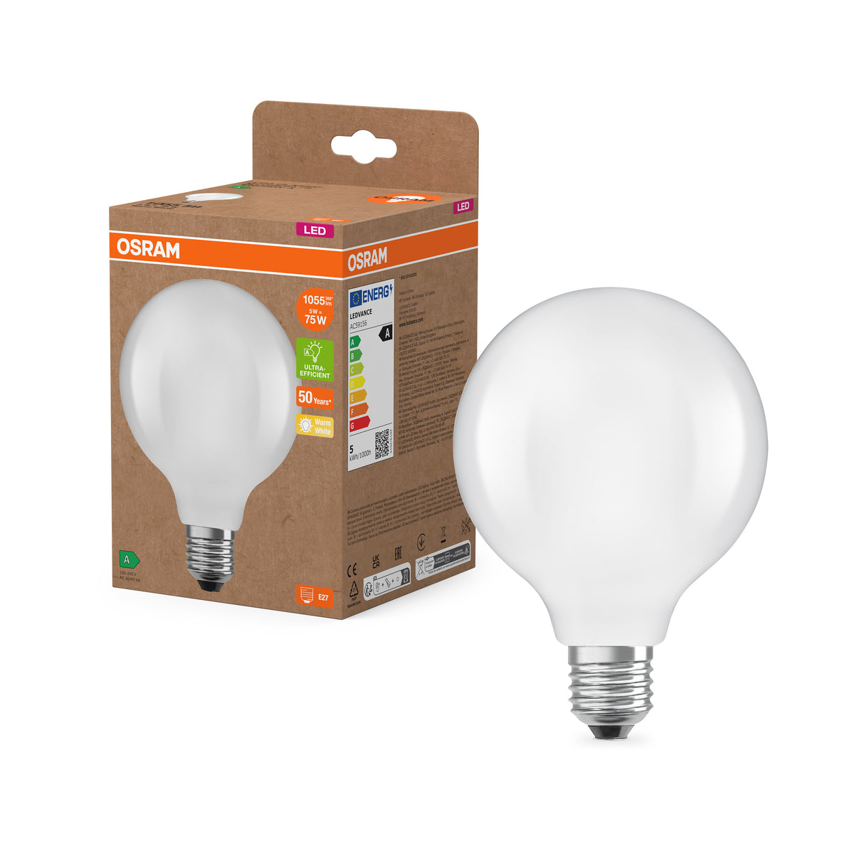 OSRAM LED-Globe-Lampe mit Filament EEK A, E27, 5W, 2700K , Warmweiß-LEDVANCE Shop