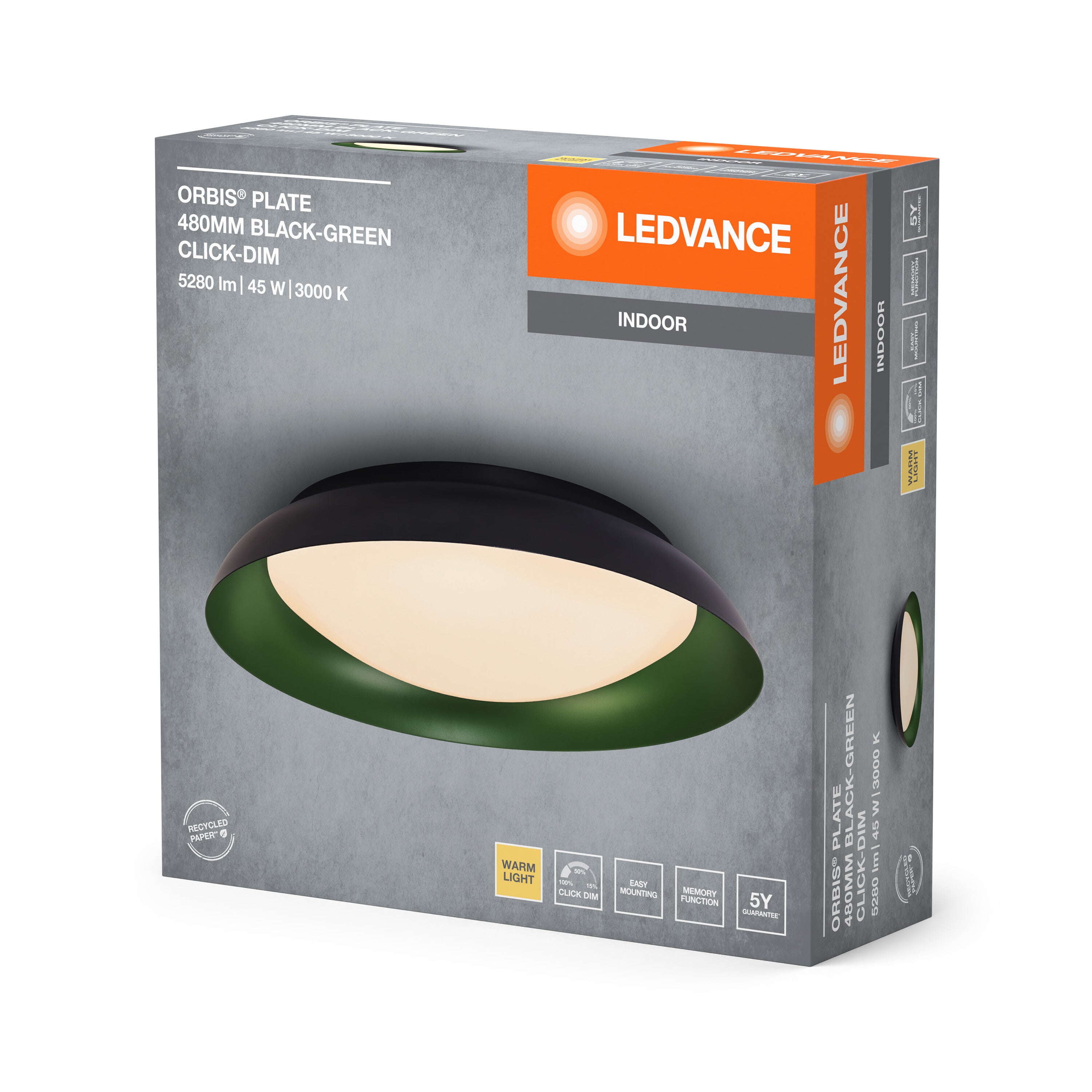 LEDVANCE ORBIS Plate Deckenleuchte 45W 480mm schwarz/grün-LEDVANCE Shop