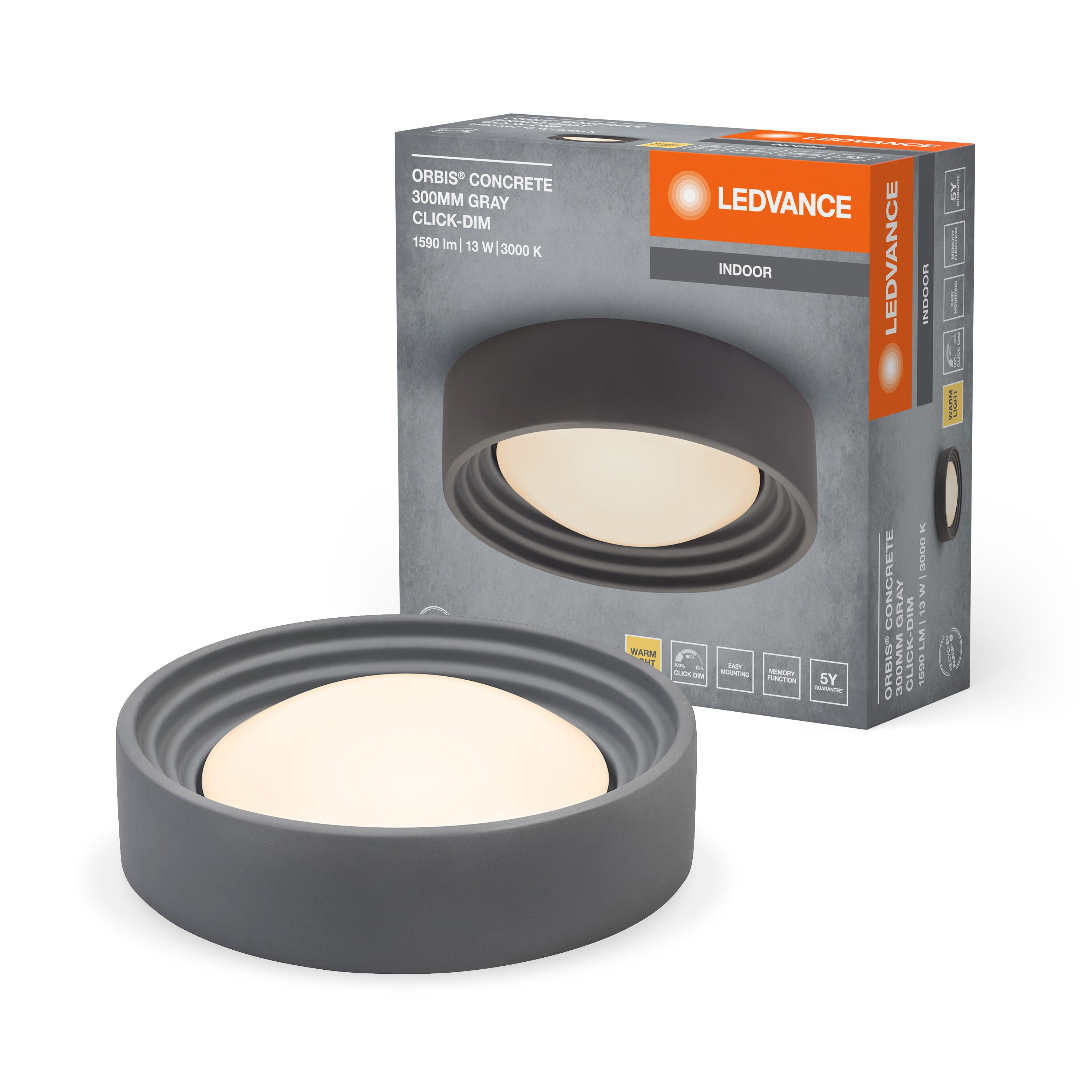 LEDVANCE ORBIS Concrete Deckenleuchte 300mm 13W 800lm grau-LEDVANCE Shop