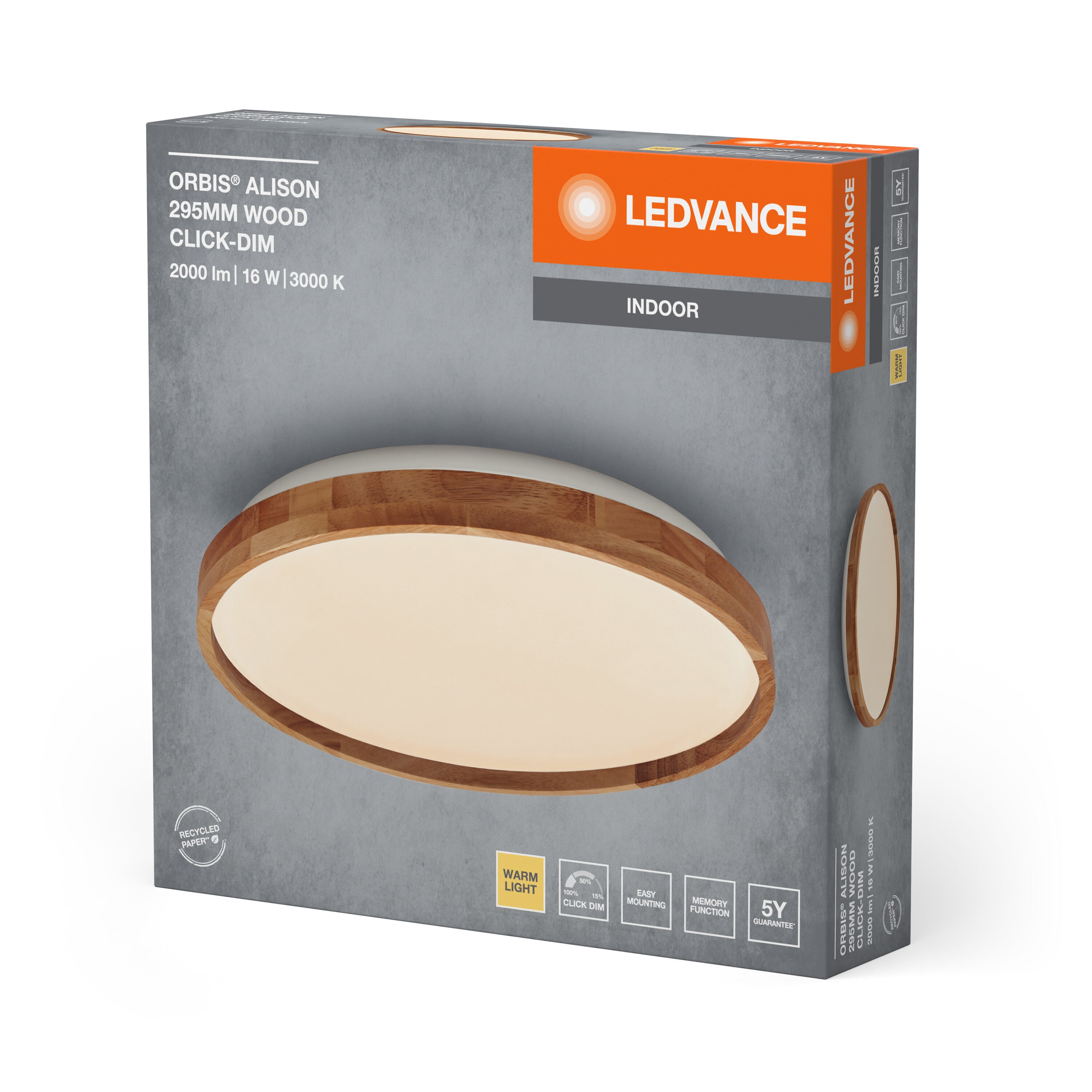 LEDVANCE ORBIS Alison Deckenleuchte 16W dimmbar Click-DIM 295mm Holzdekor-LEDVANCE Shop