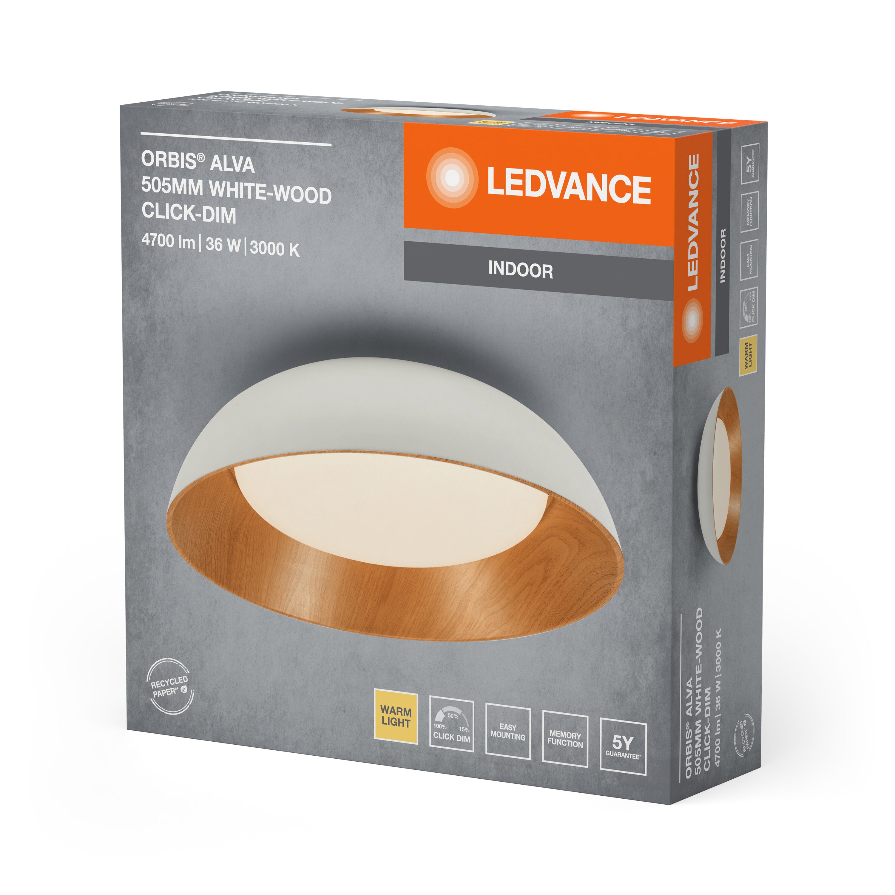 LEDVANCE ORBIS Alva Deckenleuchte 36W 505mm weiß/Holz-LEDVANCE Shop