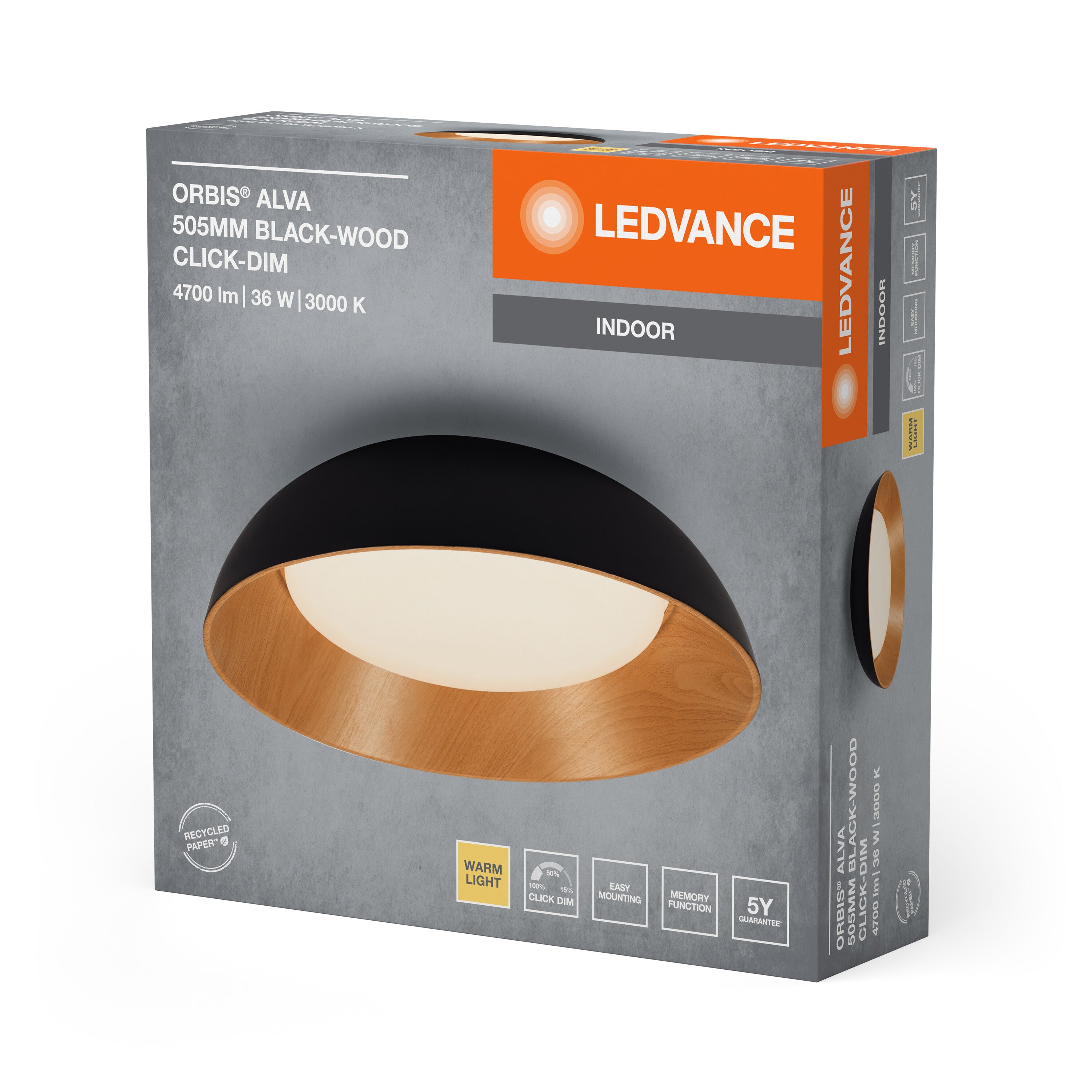 LEDVANCE ORBIS Alva Deckenleuchte 36W 505mm schwarz/Holz-LEDVANCE Shop