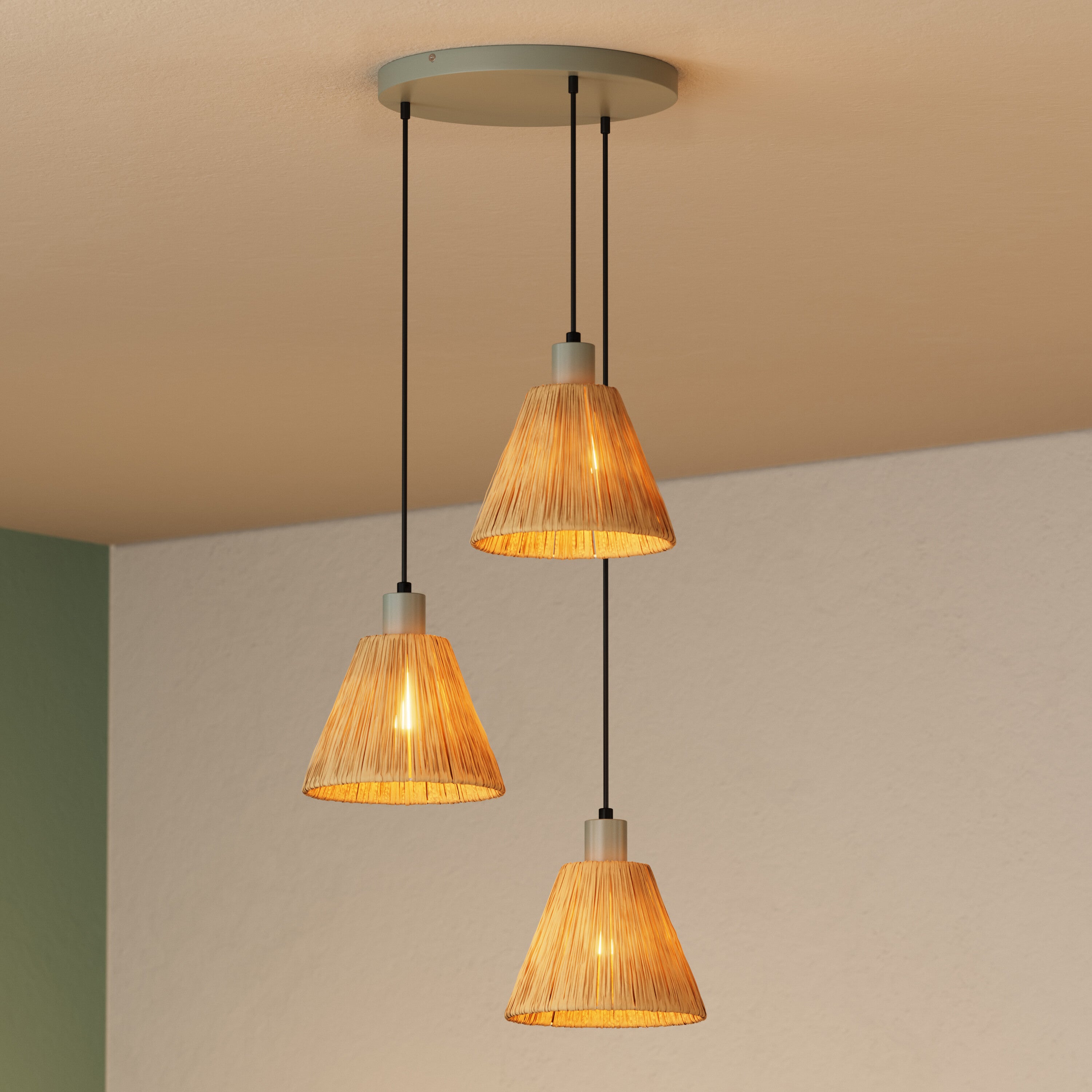 LEDVANCE DECOR Pendelleuchte Decor Raffia Plate grün, 3xE27-LEDVANCE Shop