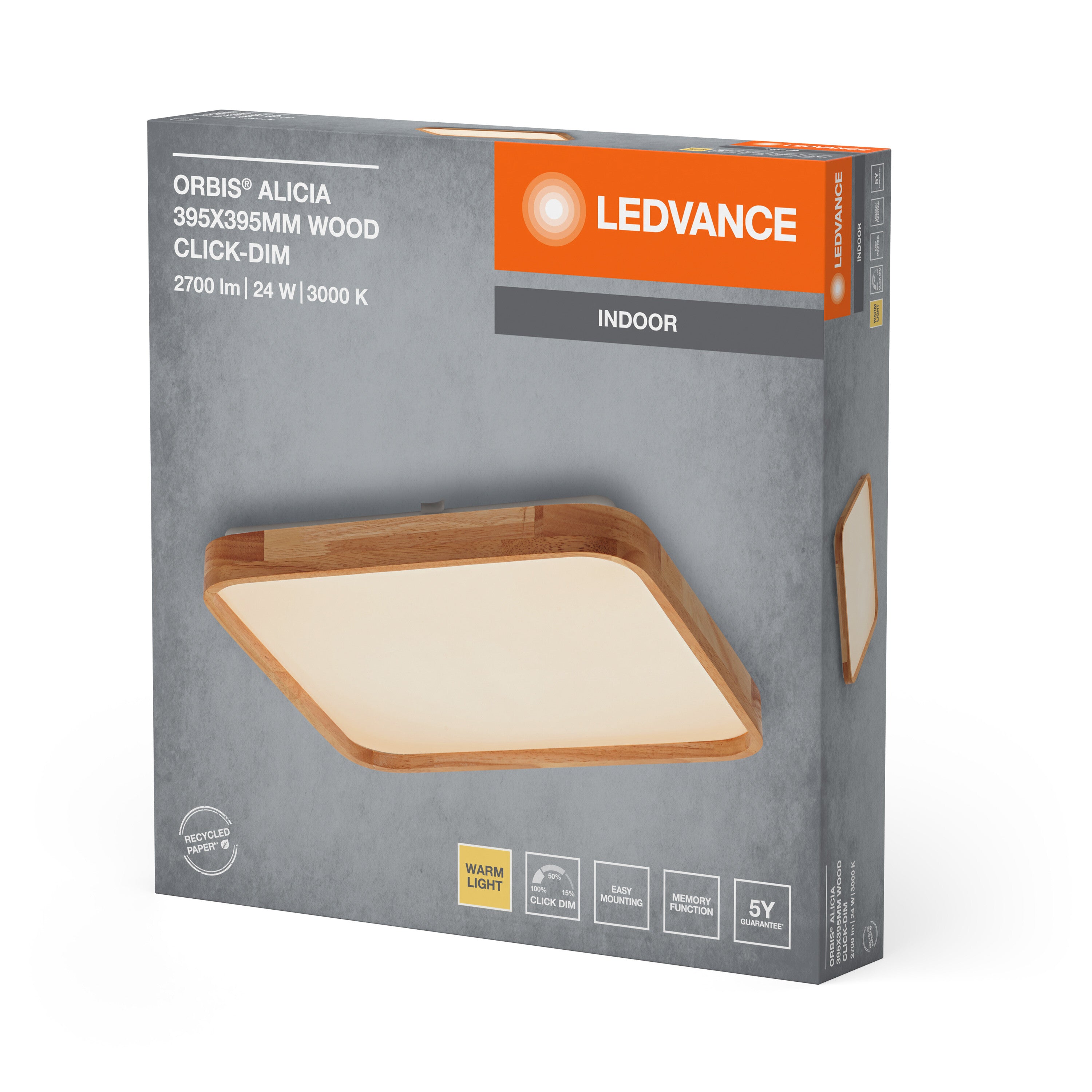 LEDVANCE ORBIS Alicia Deckenleuchte dimmbar Click-DIM 24W 395x395mm Holzdekor-LEDVANCE Shop