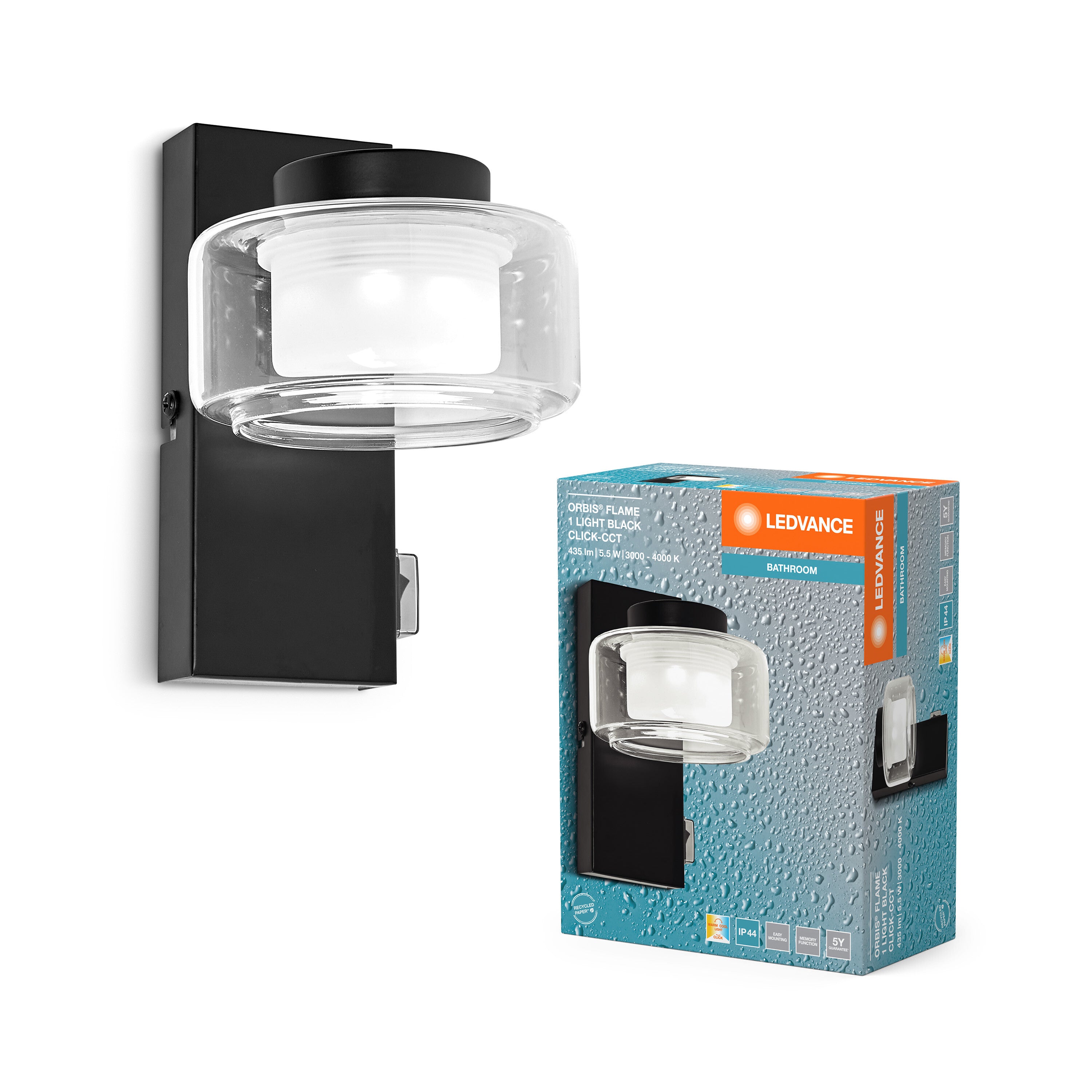 LEDVANCE ORBIS Flame Badezimmer Wandleuchte 5.5W Click CCT IP44 schwarz-LEDVANCE Shop