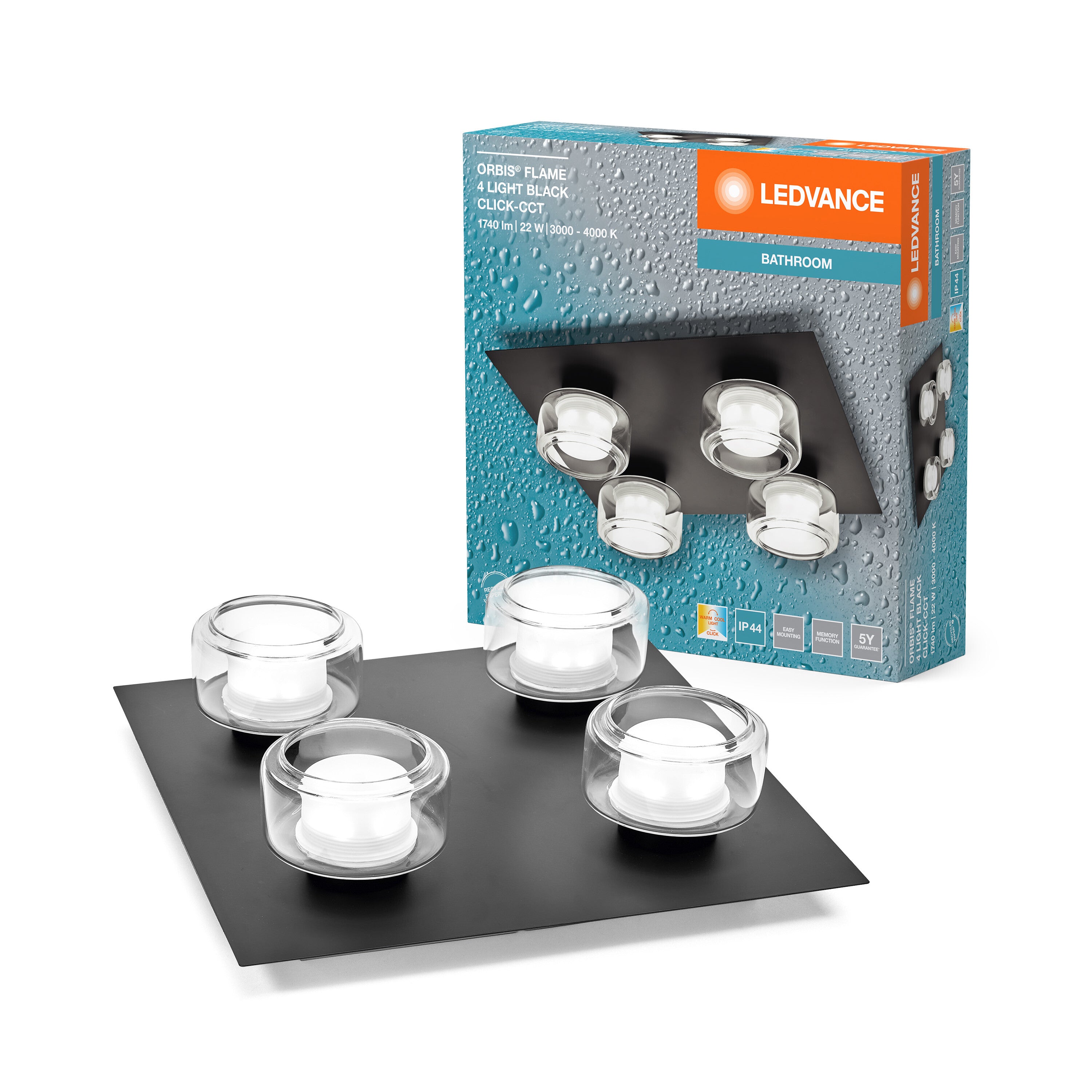 LEDVANCE ORBIS Flame Badezimmer Deckenleuchte 22W Click CCT IP44 schwarz-LEDVANCE Shop