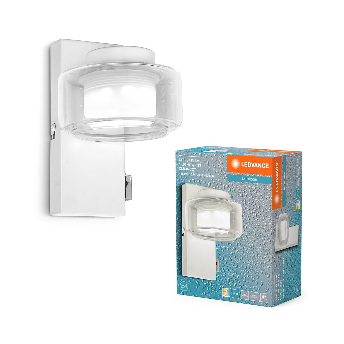 LEDVANCE ORBIS Flame Badezimmer Wandleuchte 5.5W Click CCT IP44 weiß-LEDVANCE Shop