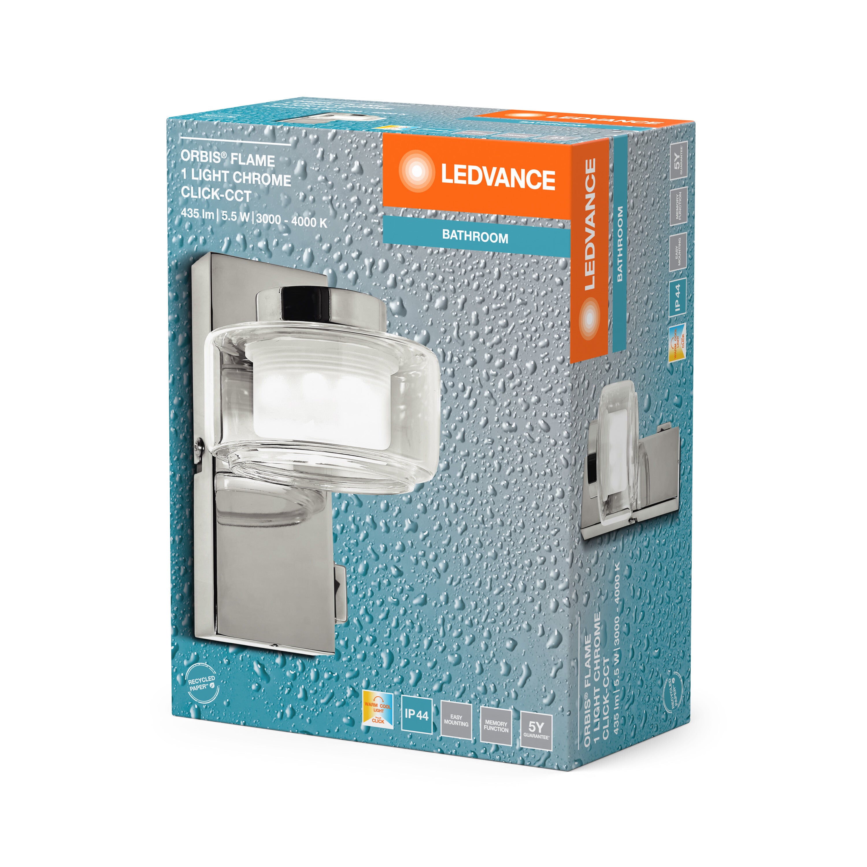 LEDVANCE ORBIS Flame Badezimmer Wandleuchte 5.5W Click CCT IP44 Chrome-LEDVANCE Shop