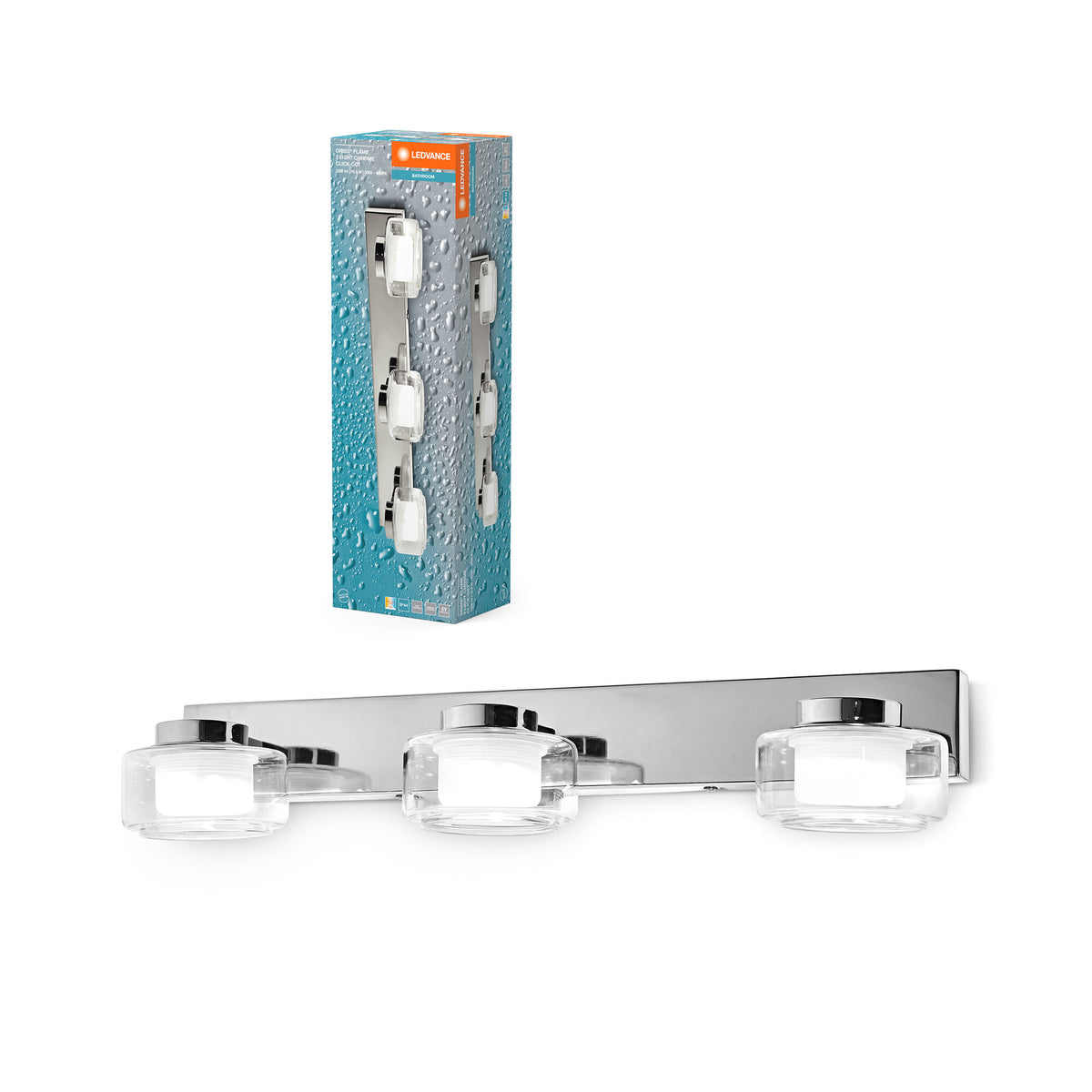LEDVANCE ORBIS Flame wand- en plafondlamp met LED, chroom, 16,5 W, 1050 lm, 3000/4000 K, kleurtemperatuur instelbaar via wandschakelaar (koudwit/warmwit), IP44-bescherming tegen vreemde voorwerpen en spatwater